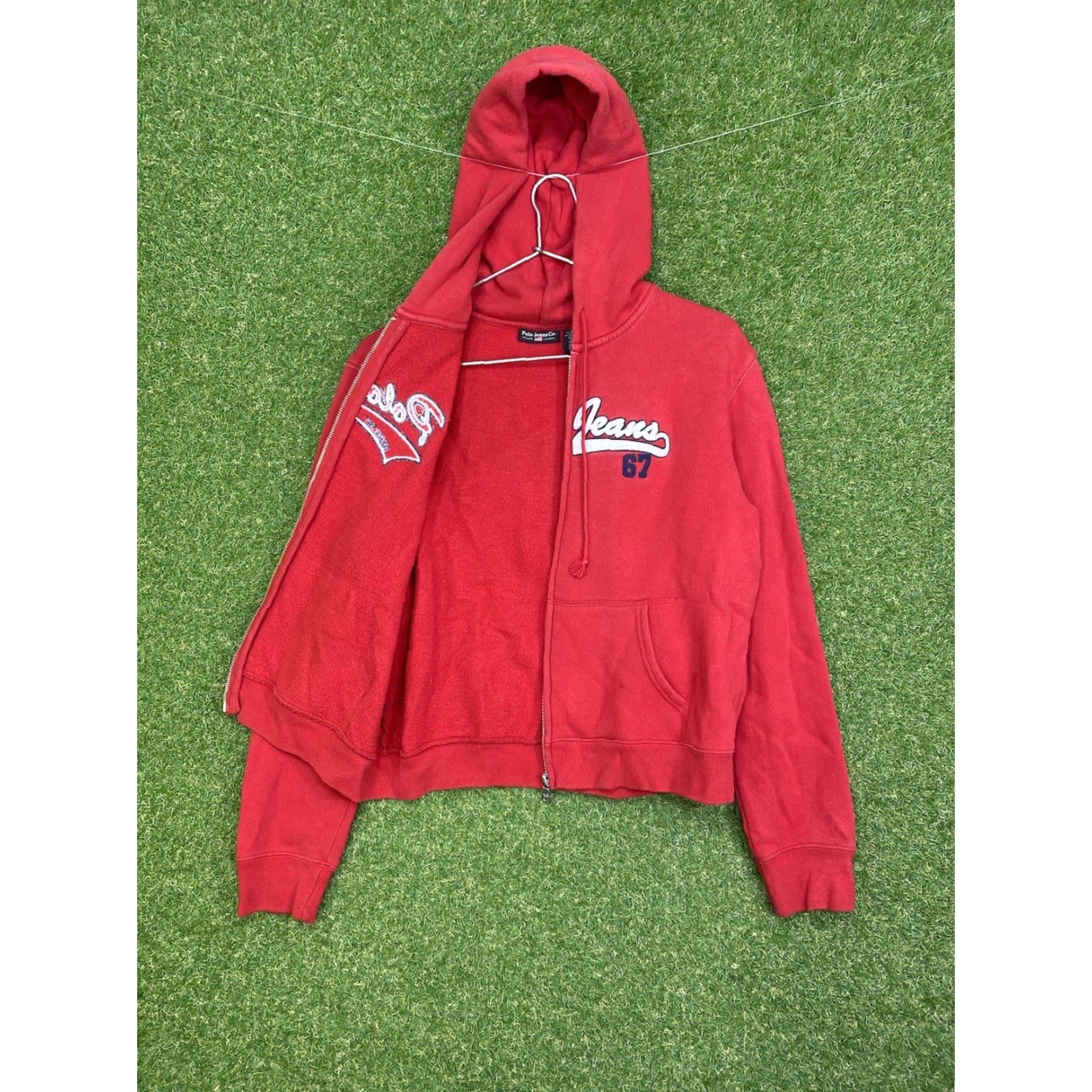 Polo Ralph Lauren VINTAGE Polo Ralph Lauren Hoodie Womens Large Full Zip Sweatshirt Crop 90s Polo Ralph Lauren Logo Red Knit Zip Pockets Hooded Casual Womens Size L / US 10 / IT 46 - 2 Thumbnail