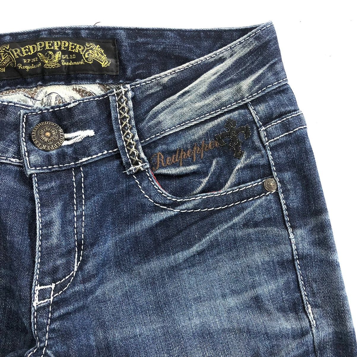 14th Addiction × If Six Was Nine × Japanese Brand Y2K Vintage Red Pepper Cross Punk Distressed Skinny Jeans Size 28" / US 6 / IT 42 - 14 Thumbnail