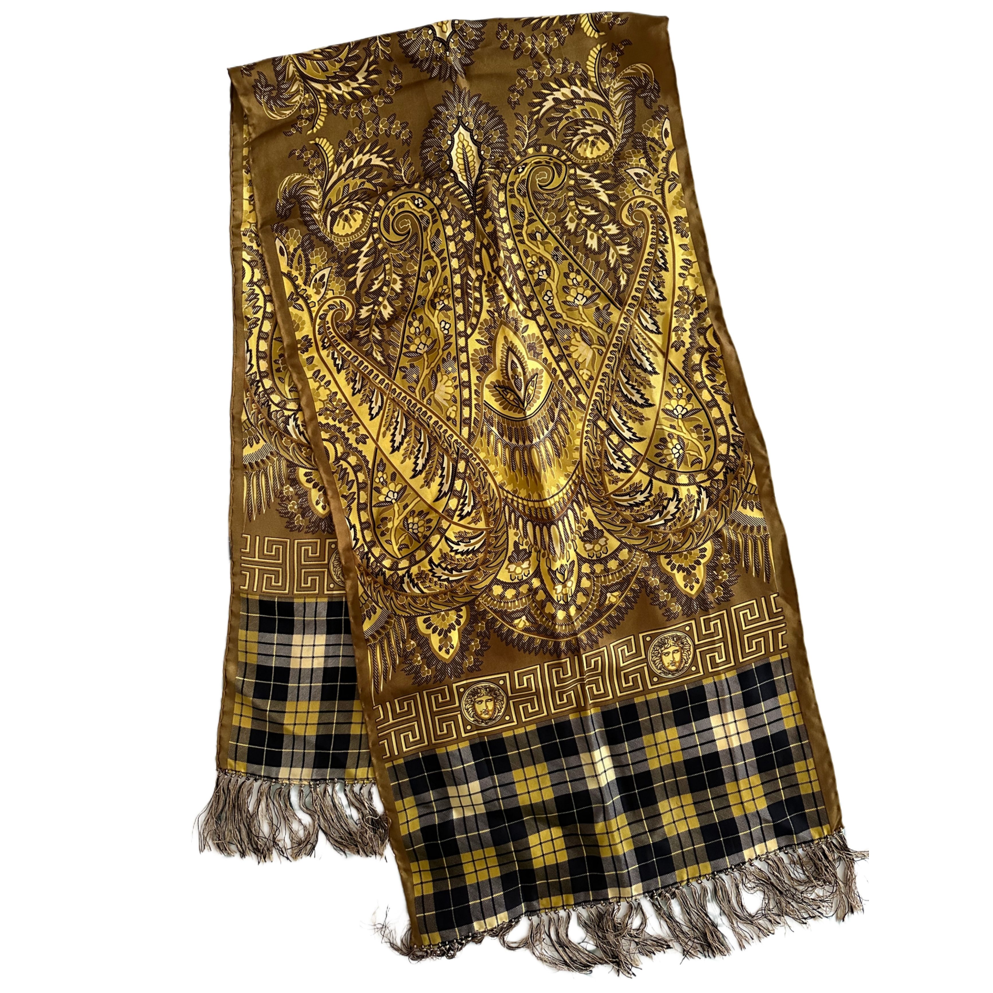 image of Gianni Versace Paisley & Tartan Silk Scarf 1994 Fall, Men's