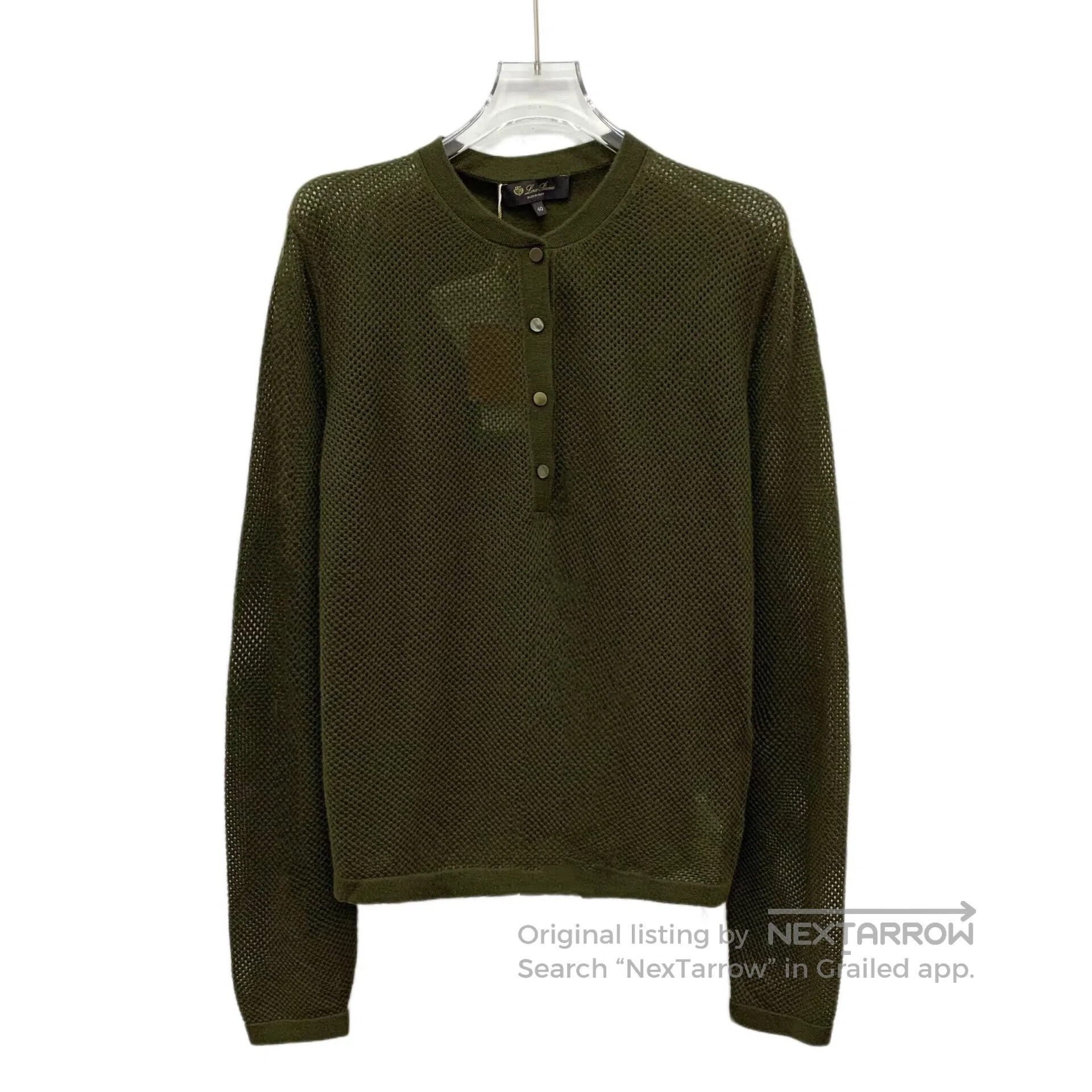 Loro Piana LORO PIANA Moss green round neck lace cashmere knitted swe Size S / US 4 / IT 40 - 1 Thumbnail