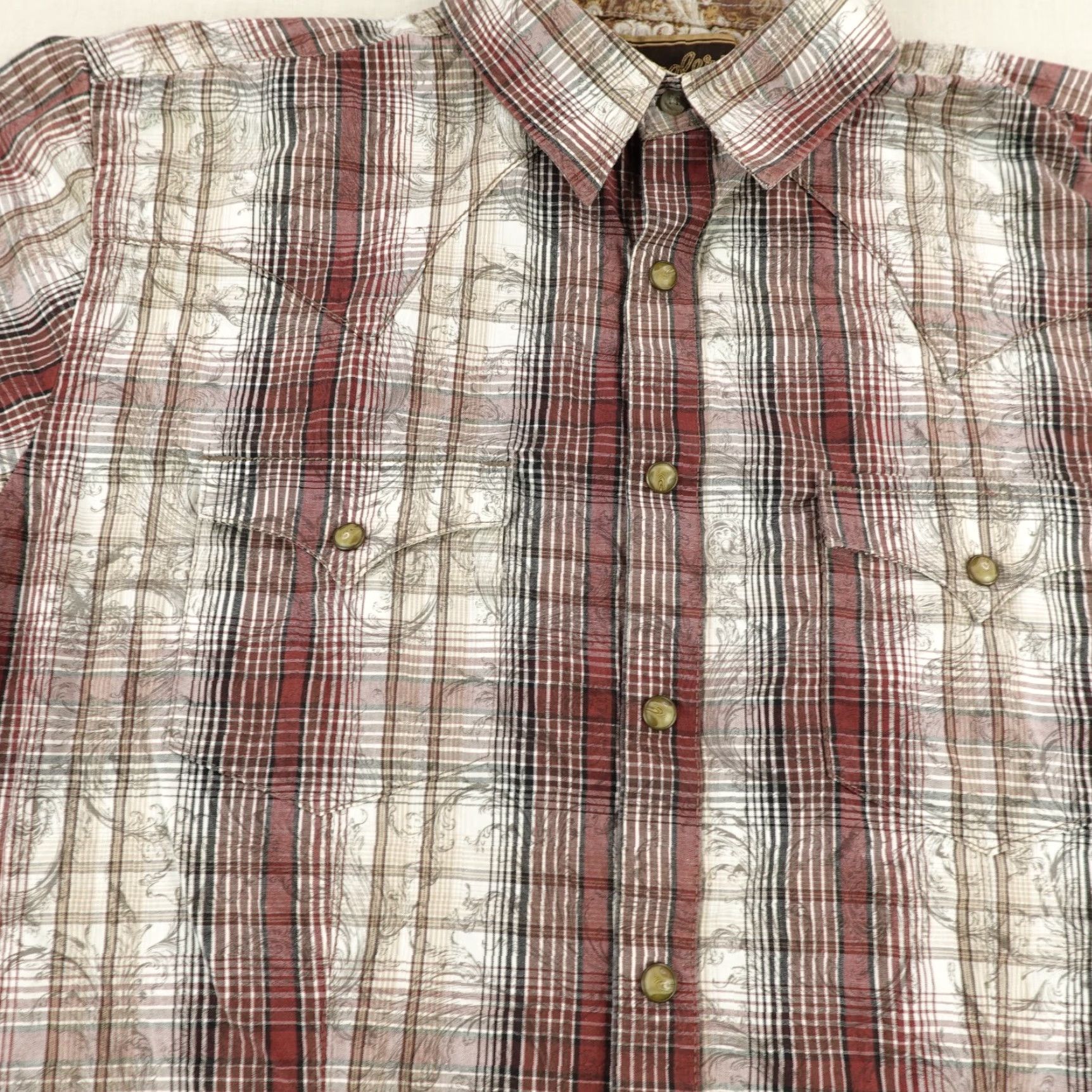 Wrangler VINTAGE Wrangler Shirt Mens Medium Red Beige Plaid Paisley Retro Western Pearl Snap Size US M / EU 48-50 / 2 - 3 Thumbnail