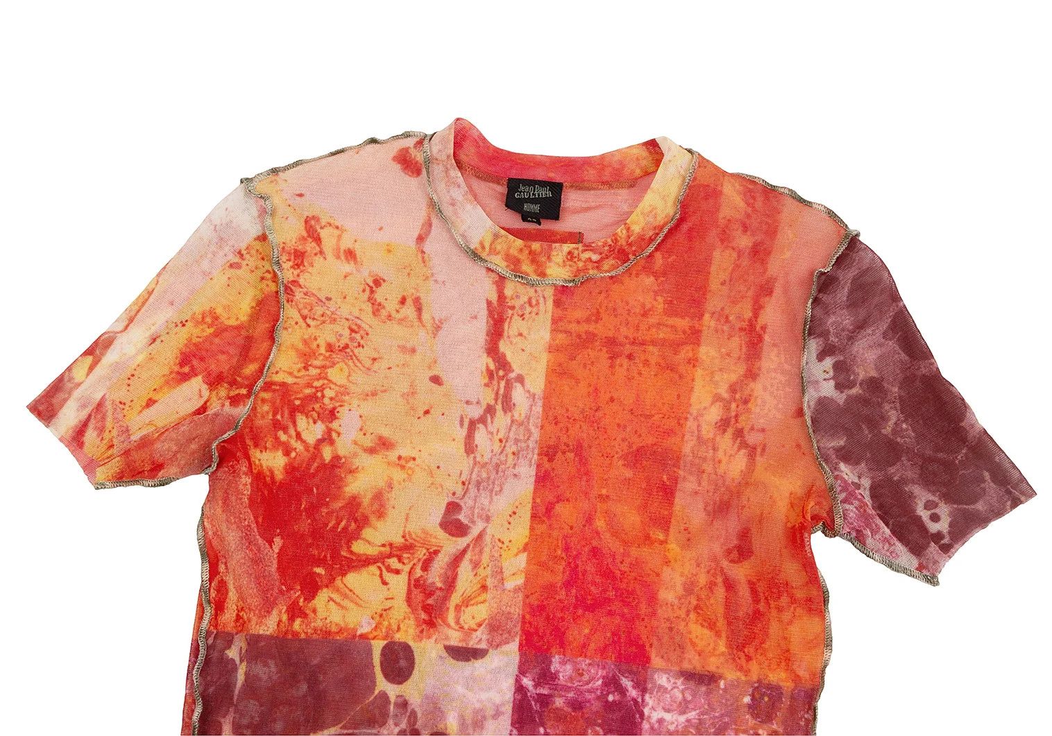 Jean Paul Gaultier Inside-Out Print Power Net T-Shirt in Orange Pink Size US M / EU 48-50 / 2 - 2 Thumbnail