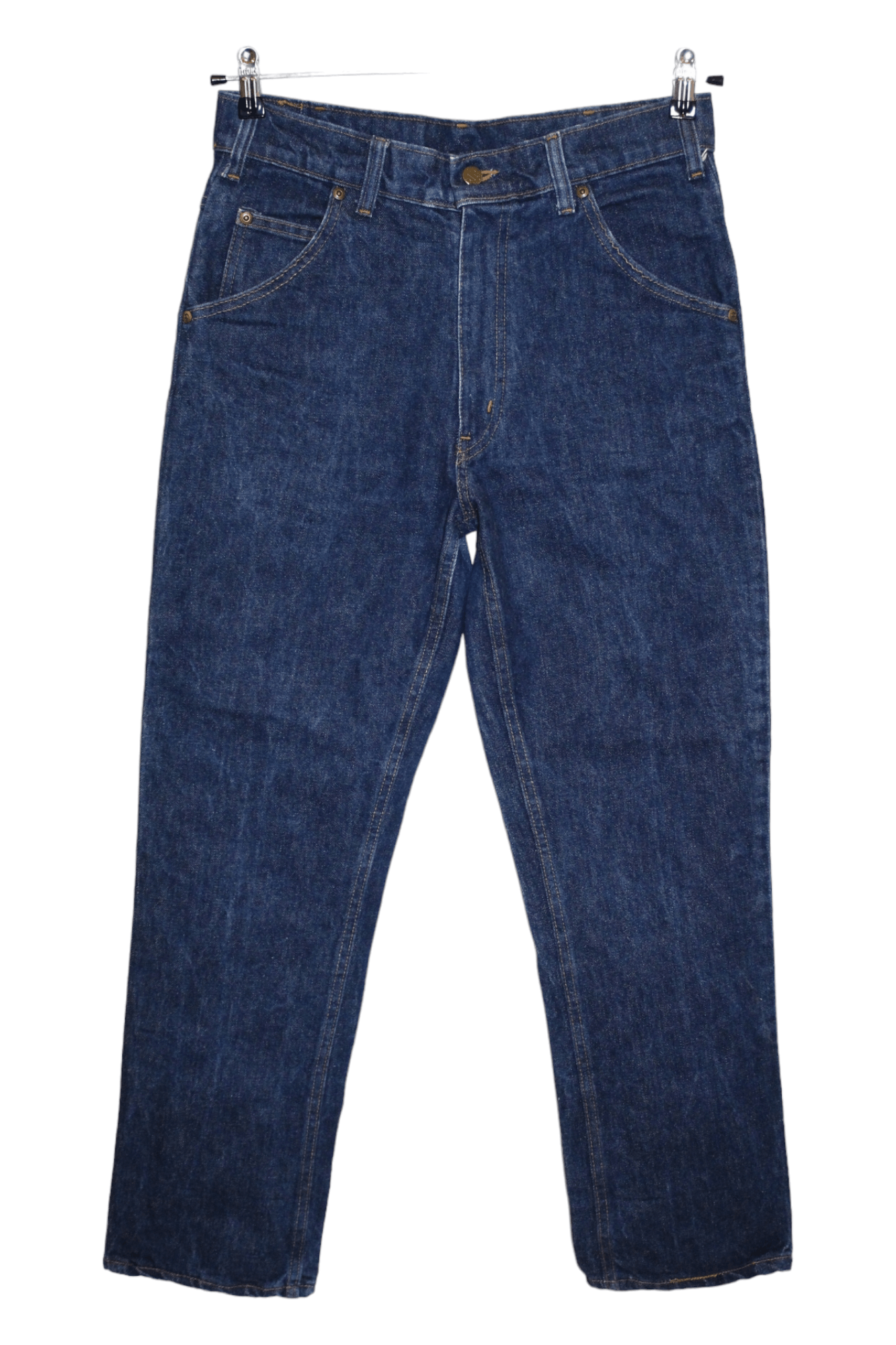 image of Made In USA x Vintage Prison Blues Dark Wash Raw Denim Straight Leg Work Jeans in Dark Blue (Size 3