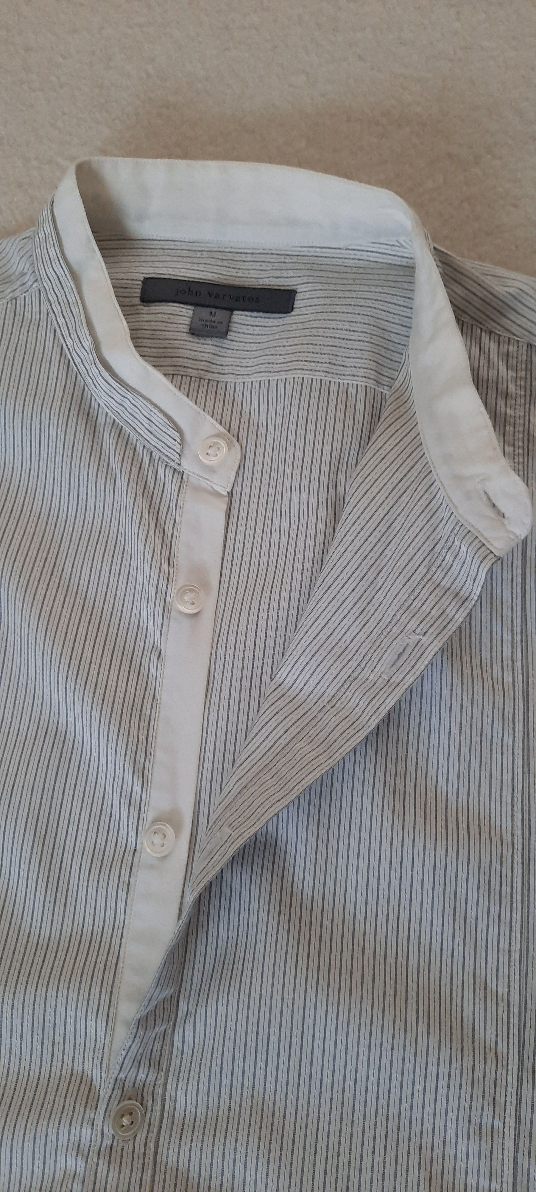 John Varvatos JOHN VARVATOS Men's Long-Sleeved Shirt, White Gray Striped M Size US M / EU 48-50 / 2 - 12 Thumbnail