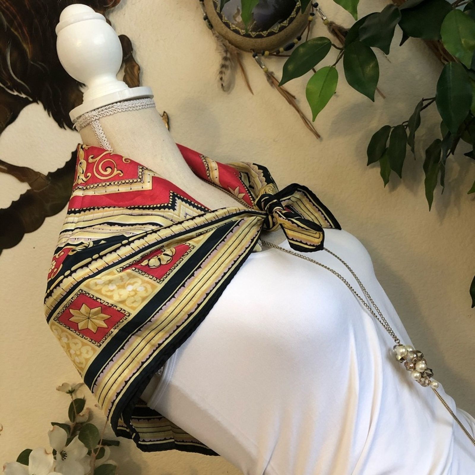 Other Italian design navy pink & gold tone silk scarf Size ONE SIZE - 4 Thumbnail