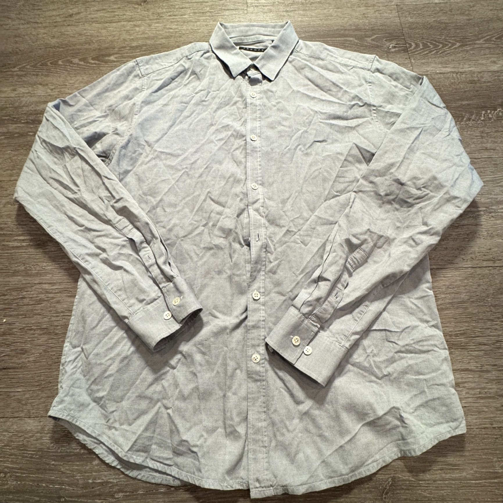 Theory Theory Shirt Mens Large Gray Long Sleeve Button-Down Cotton Dress Shirt Preppy Casual Size US L / EU 52-54 / 3 - 3 Thumbnail