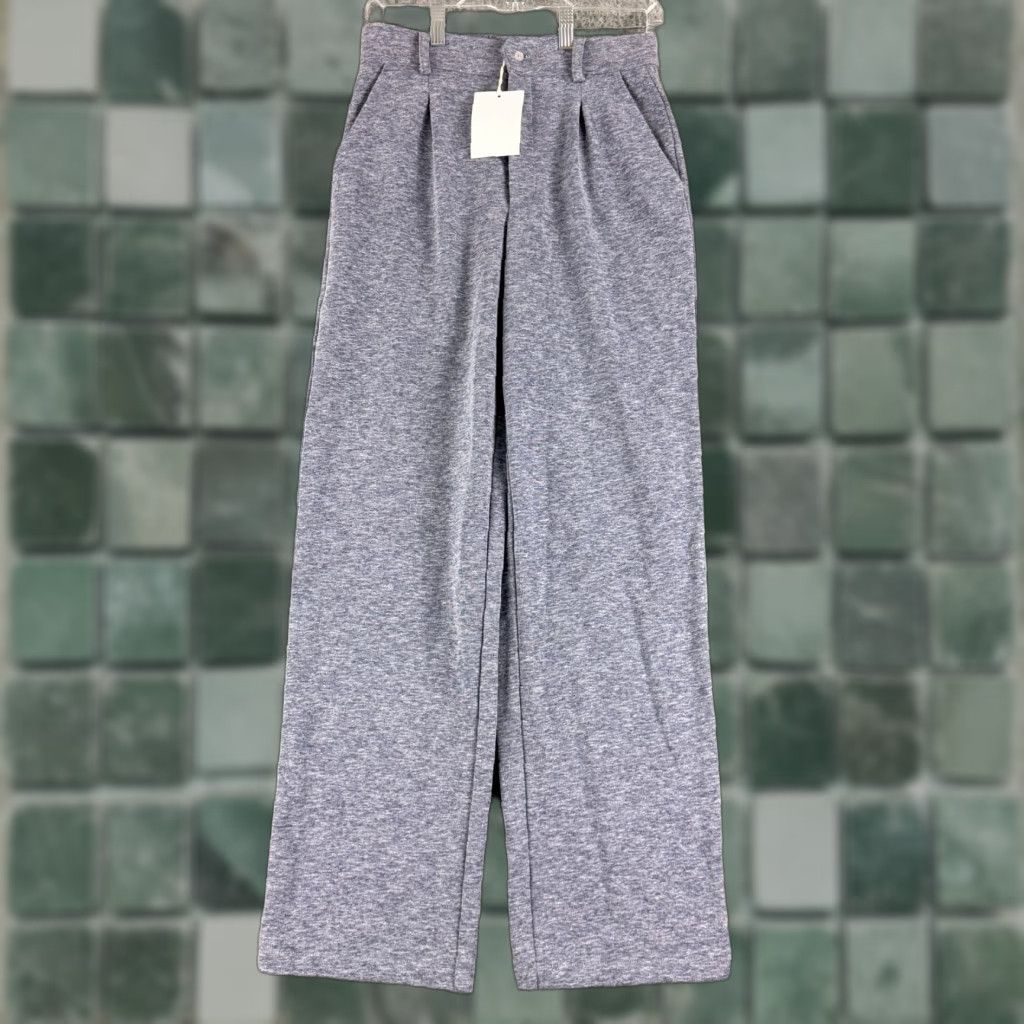Vintage My Mum Made It Wide-Leg Pants Womens Size 3 Gray Stretch Casual Knit High Rise Pants Size 26" / US 2 / IT 38 - 1 Thumbnail