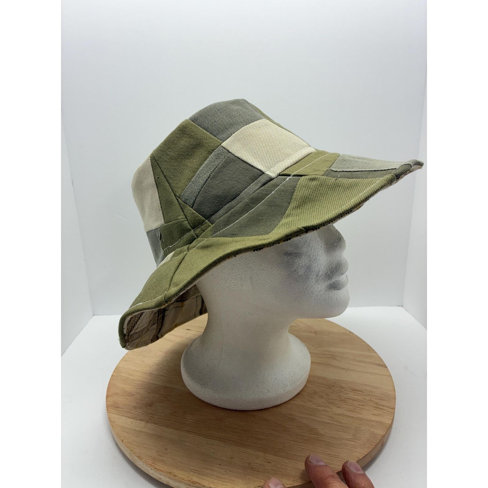 Other Handmade Patchwork Bucket Hat, Olive Green Neutral Hat, Wool Size ONE SIZE - 10 Thumbnail
