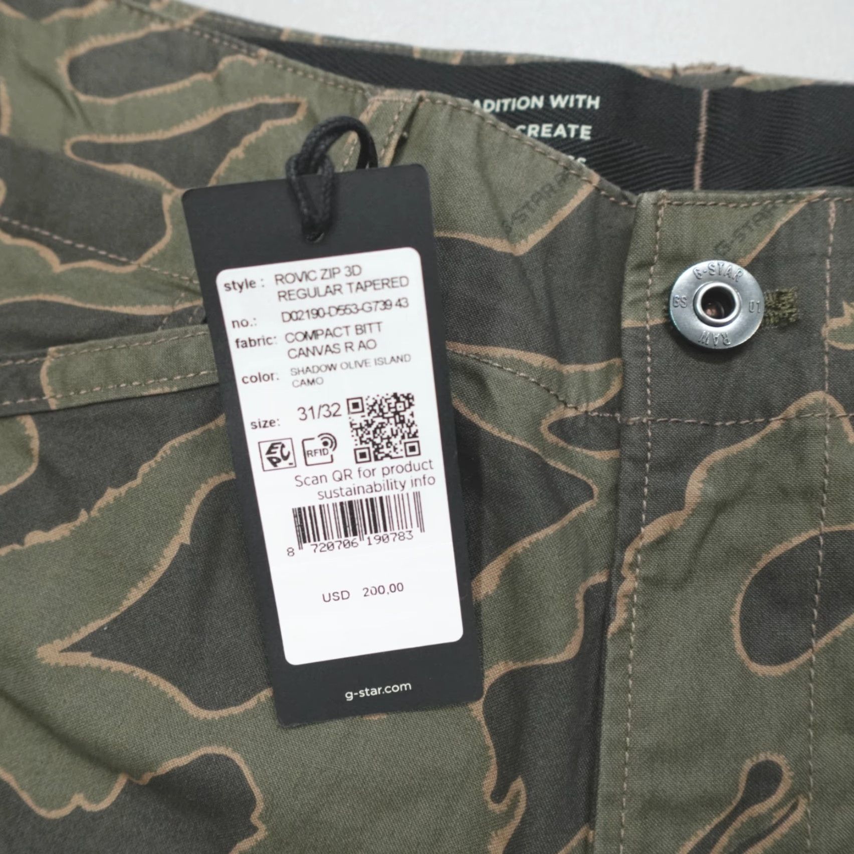 G-Star G Star Raw Rovic Zip 3D Regular Tapered Men’s Size 31x32 Cargo Pants Camo Size US 31 - 2 Thumbnail