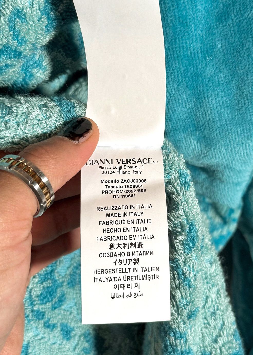 Versace Versace Turquoise Blue Barocco Jacquard 90s Logo Bathrobe Size ONE SIZE - 9 Thumbnail