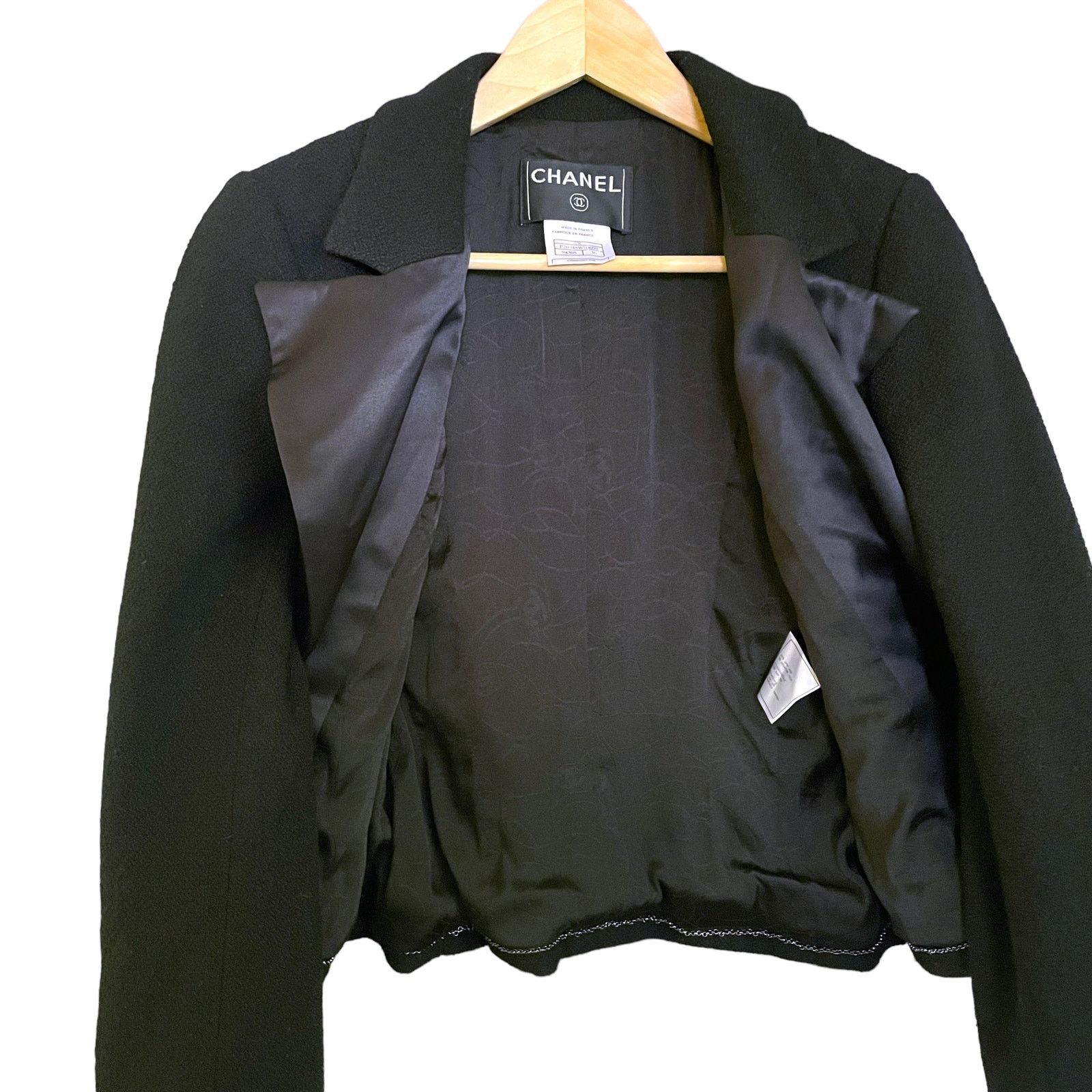 CHANEL Vintage Boucle Black Wool Boucle Dinner Jacket Blazer