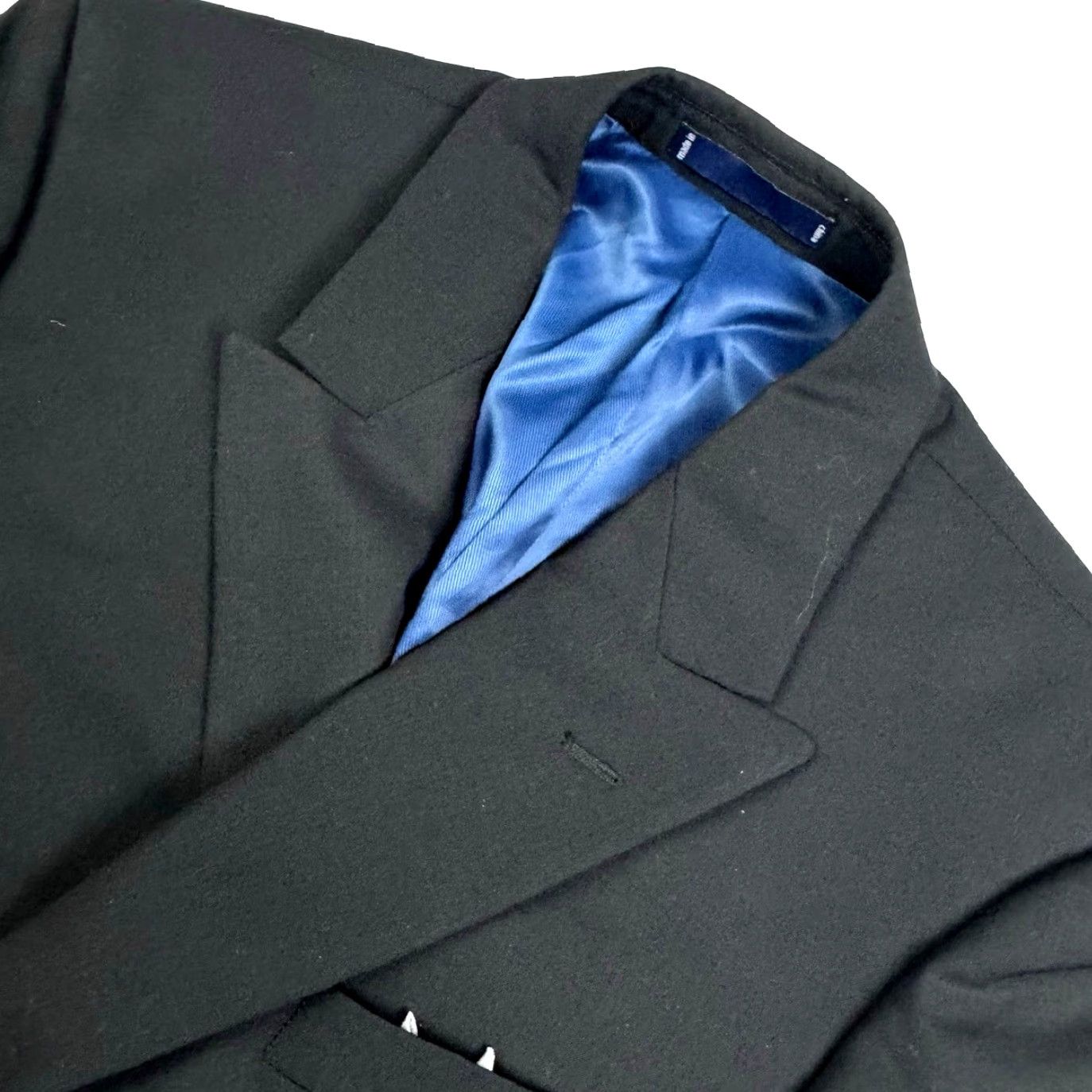Doublet Paul Fredrick Mens Blazer Black 39S 100% Wool Double Breasted Six-Button Notch Lapel Jacket Short Ventless Regular Size Type Regular Mens Jacket Size 40R - 2 Thumbnail