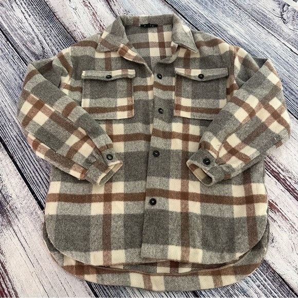Other FORE Plaid Button-Up Wool Blend Shacket Jacket - Gray and Br Size L / US 10 / IT 46 - 2 Thumbnail