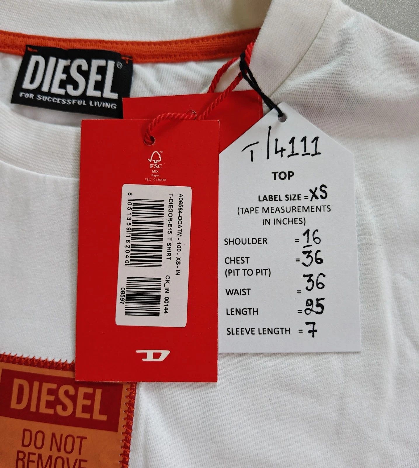 Diesel DIESEL White T-Shirt With Logo Patch FTP 4111 Size US XS / EU 42 / 0 - 5 Thumbnail