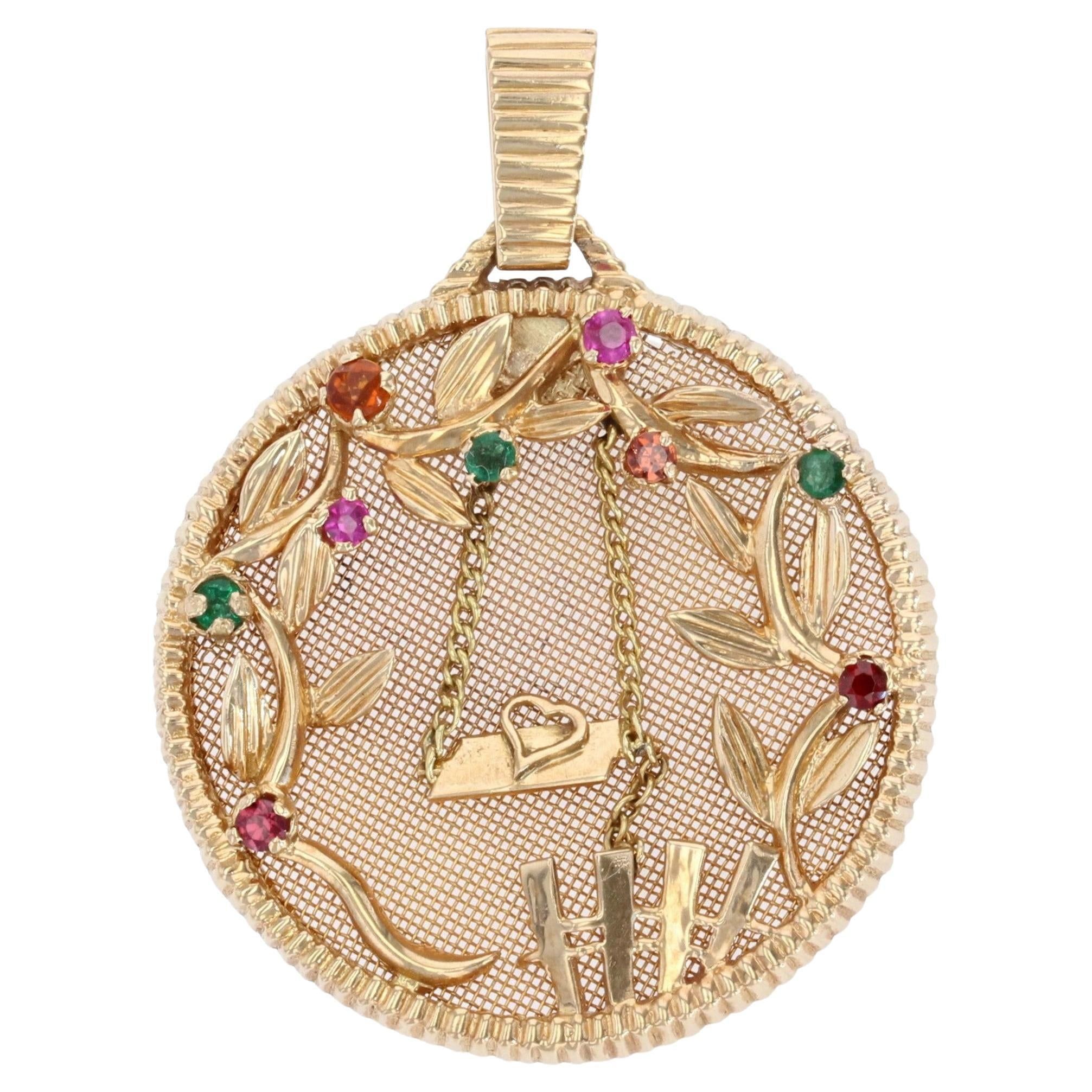 image of Vintage French 1960S Emerald 18 Karat Yellow Gold Feeling Pendant, Women's