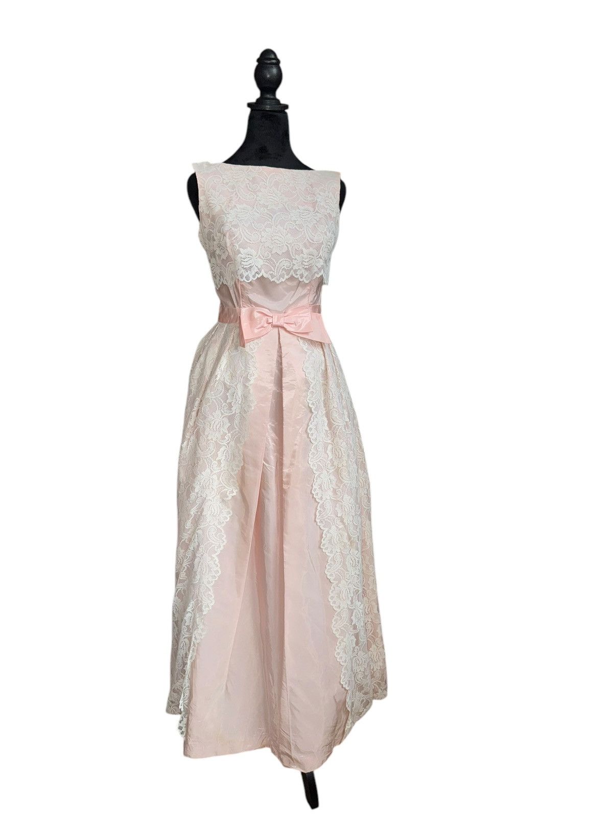 Sears × Vintage VTG Sears 40s 50s Pink Lace Evening Dress Sheath Fit Flare Size S / US 4 / IT 40 - 1 Thumbnail