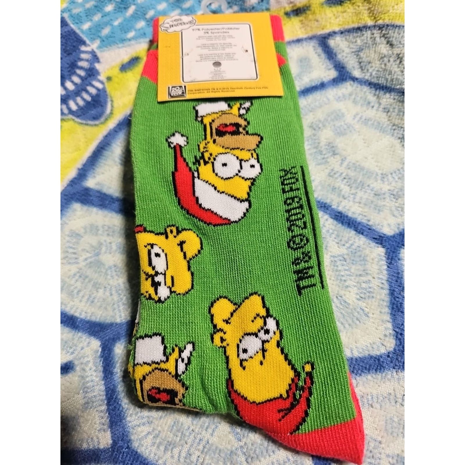 Vintage NEW The SIMPSONS Christmas Crew Socks HOMER & BART In Santa Hats SZ 6-12 Size ONE SIZE - 3 Thumbnail