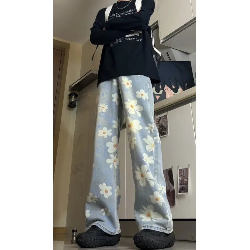 Jean Floral Jeans Size US 33 - 2 Thumbnail