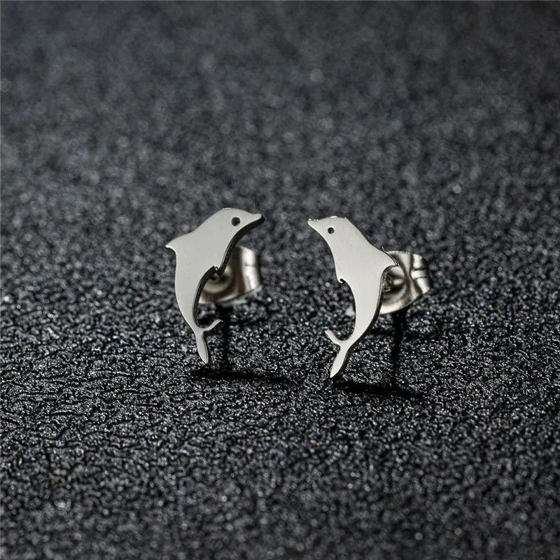 Jewelry Dolphin Mini Stud Earrings Charm Earring Gift Size ONE SIZE - 1 Thumbnail
