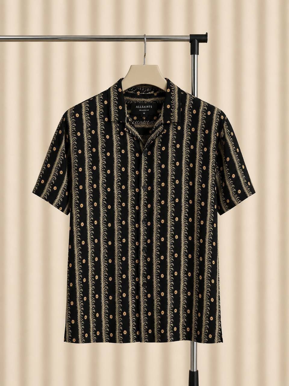 Allsaints AllSaints Short Sleeve Button Up Shirt Men Black Patterned Size US XL / EU 56 / 4 - 1 Thumbnail