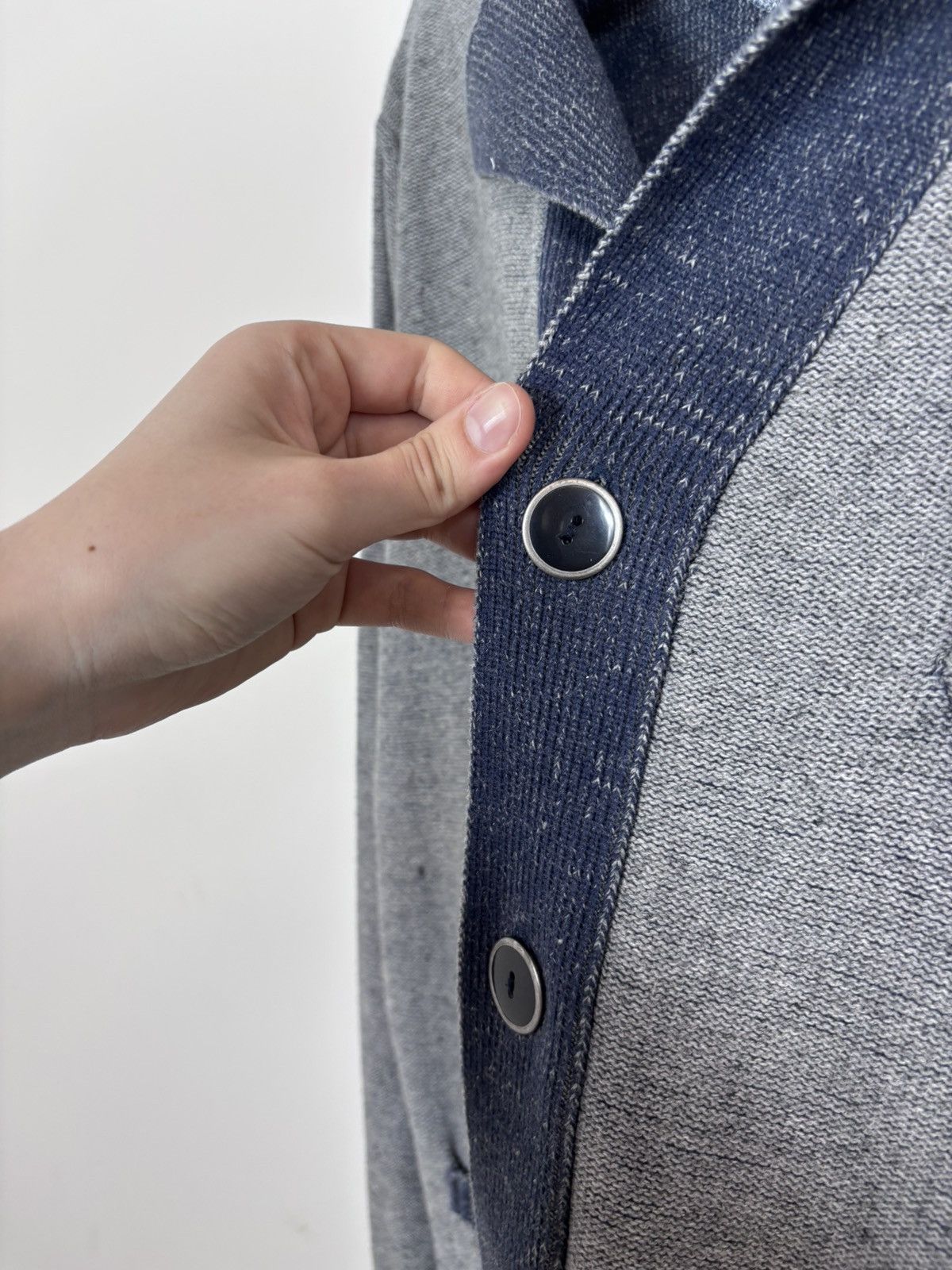 Carlo Colucci Carlo Colucci Men’s Grey/Navy Pocket Cotton Cardigan Sweater Size US L / EU 52-54 / 3 - 8 Thumbnail