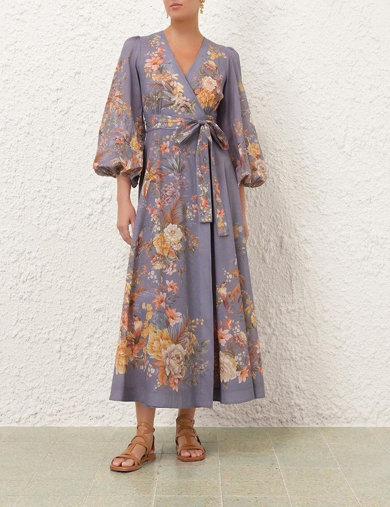 Zimmermann oc11z0226 Tallow Wrap Midi Dress In Multicolor Size S / US 4 / IT 40 - 2 Thumbnail