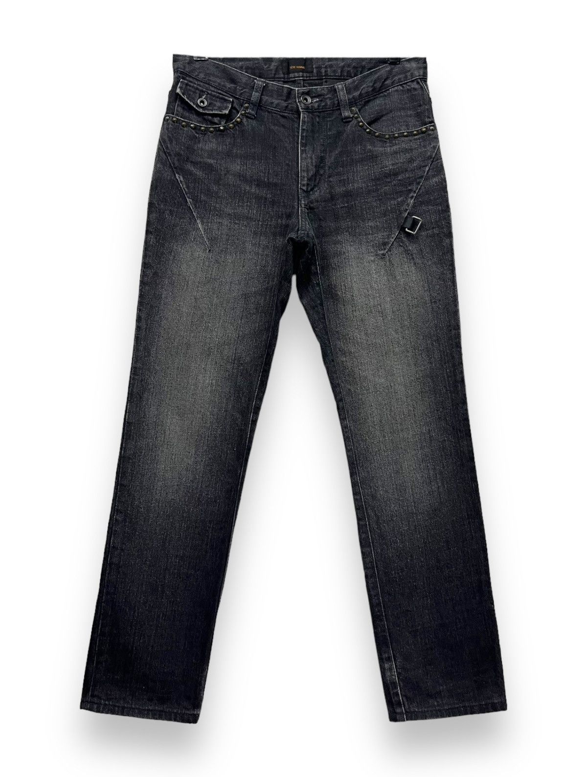 Issey Miyake FYE🔥Vintage TETE HOMME Studded Hook Slim Fit Black Denim Size US 29 - 2 Thumbnail