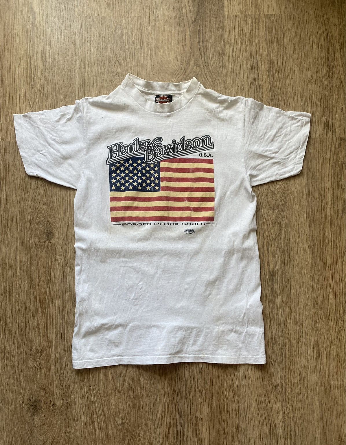 Harley Davidson × Vintage Vintage 1991 Harley Davidson 3D Emblem flag USA Tee VERYRARE Size US L / EU 52-54 / 3 - 1 Thumbnail