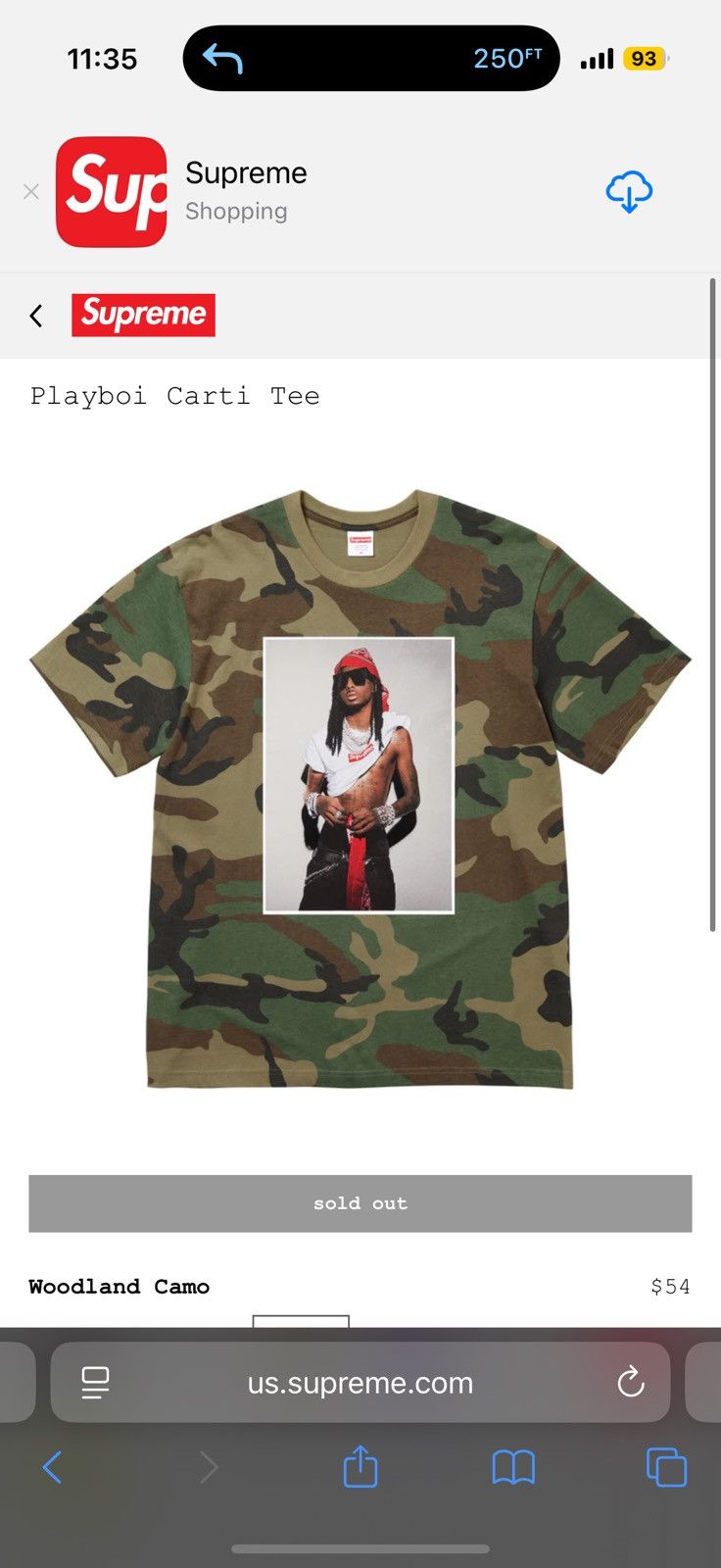 Supreme Playboi Carti Tee Woodland Camo XL supreme Playboi Carti