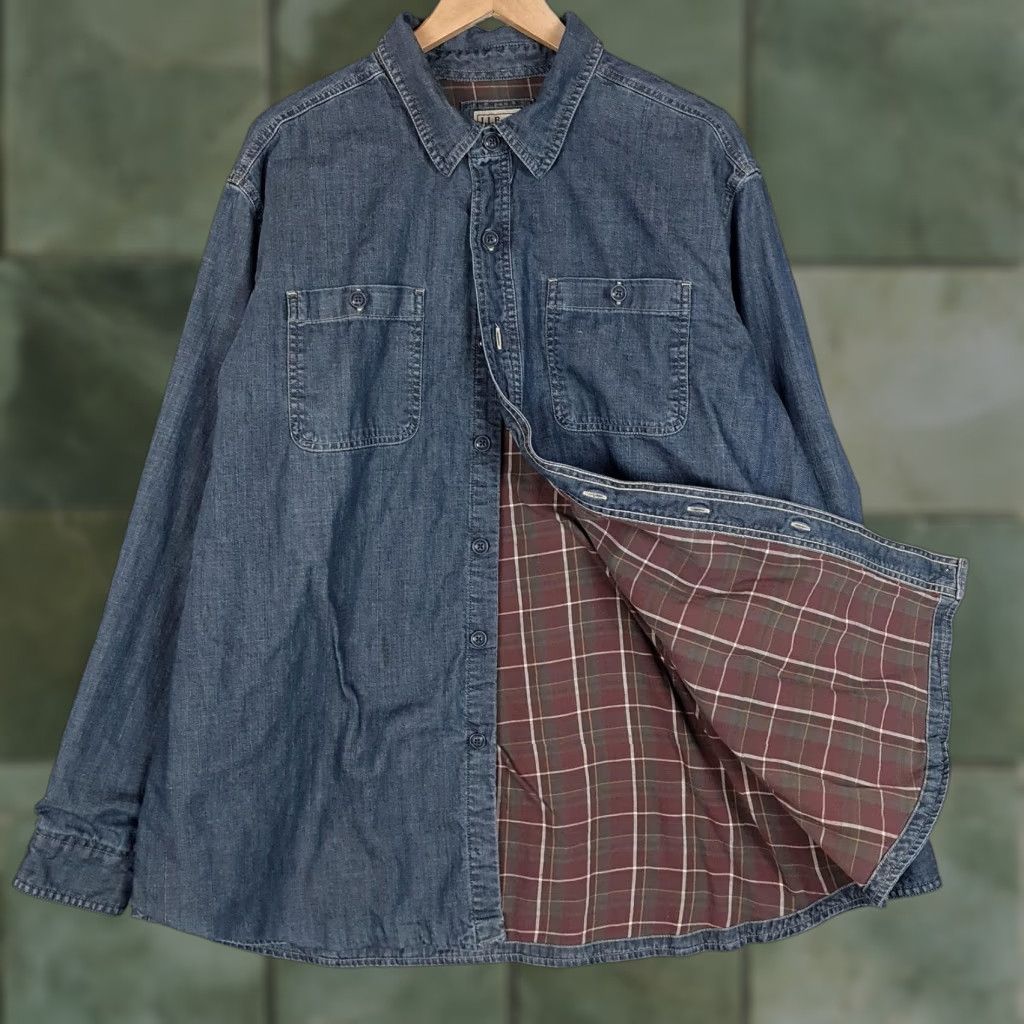 Vintage VINTAGE LL Bean Shirt Jacket Mens XL Blue Denim Plaid Lined Button Front Hurrican Shirt Size US XL / EU 56 / 4 - 1 Thumbnail