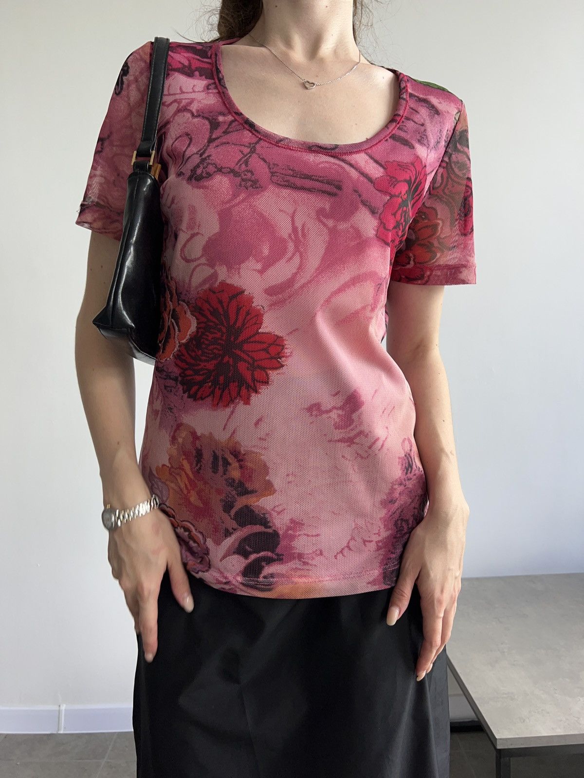 Vintage Vintage Floral Mesh Top T-Shirt Y2K avant garde Size S / US 4 / IT 40 - 1 Thumbnail