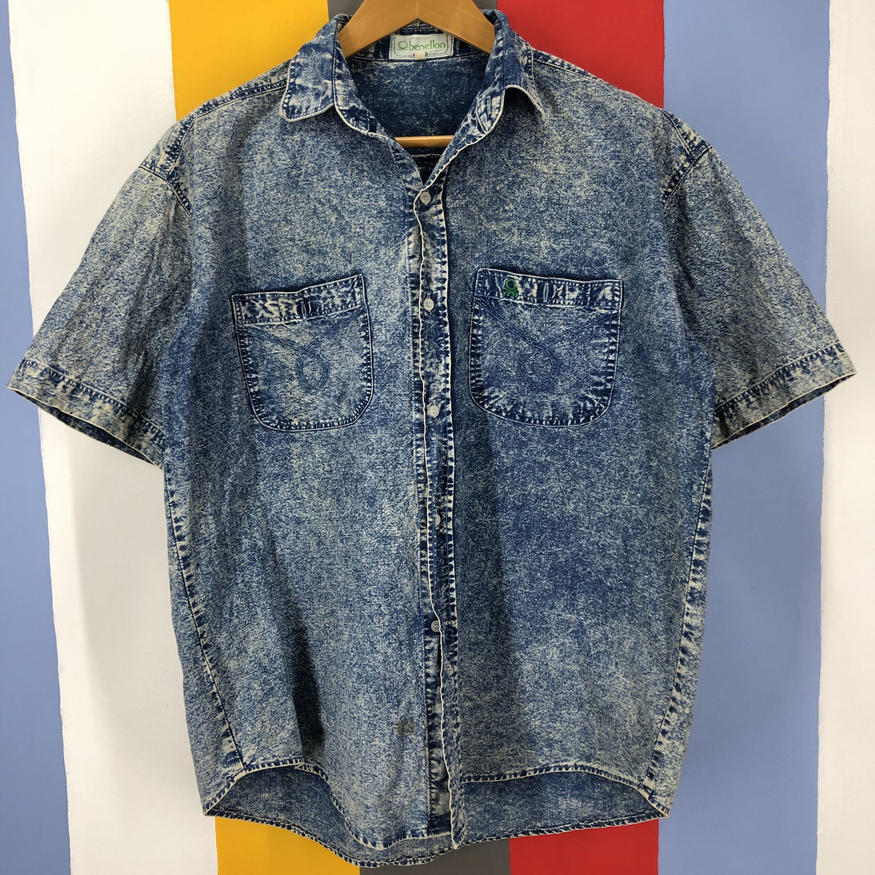 Benetton Vintage BENETTON Washed Shirt Embroidery Logo #0921/AH Size US L / EU 52-54 / 3 - 2 Thumbnail