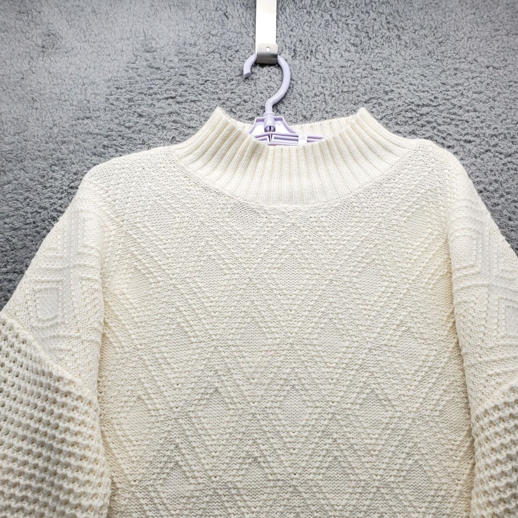 Coldwater Creek Coldwater Creek Sweater Womens 1X White Diamond Knitted Raglan Sleeve Mock Neck Size XL / US 12-14 / IT 48-50 - 8 Thumbnail