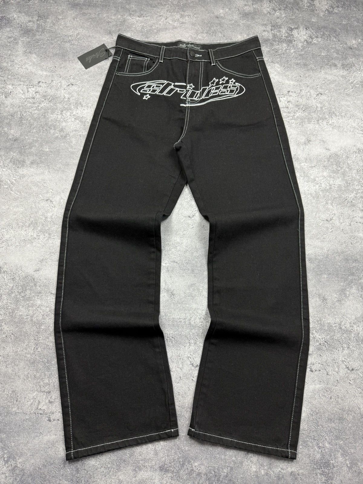Japanese Brand Strides Baggy Jeans Denim Pants Black Y2K Skater Streetwear Size US 32 / EU 48 - 1 Thumbnail