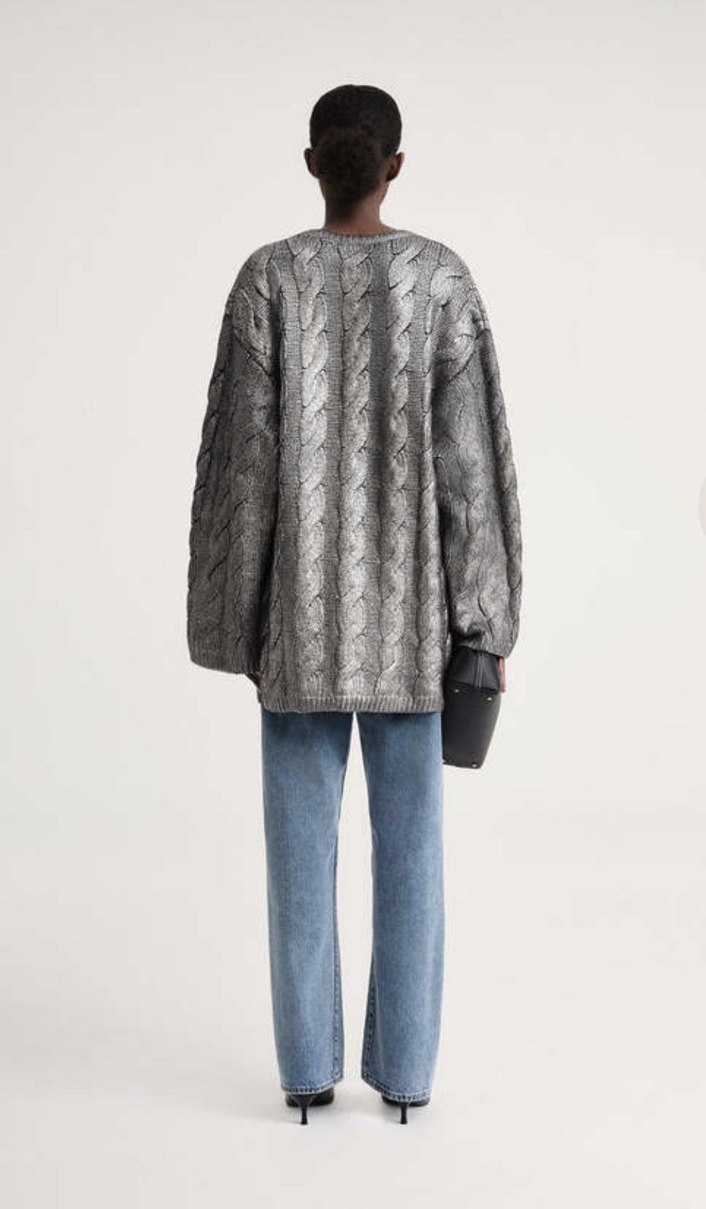 Toteme TOTEME silver oversized wool cable knit sweater Size XS / US 0-2 / IT 36-38 - 2 Thumbnail