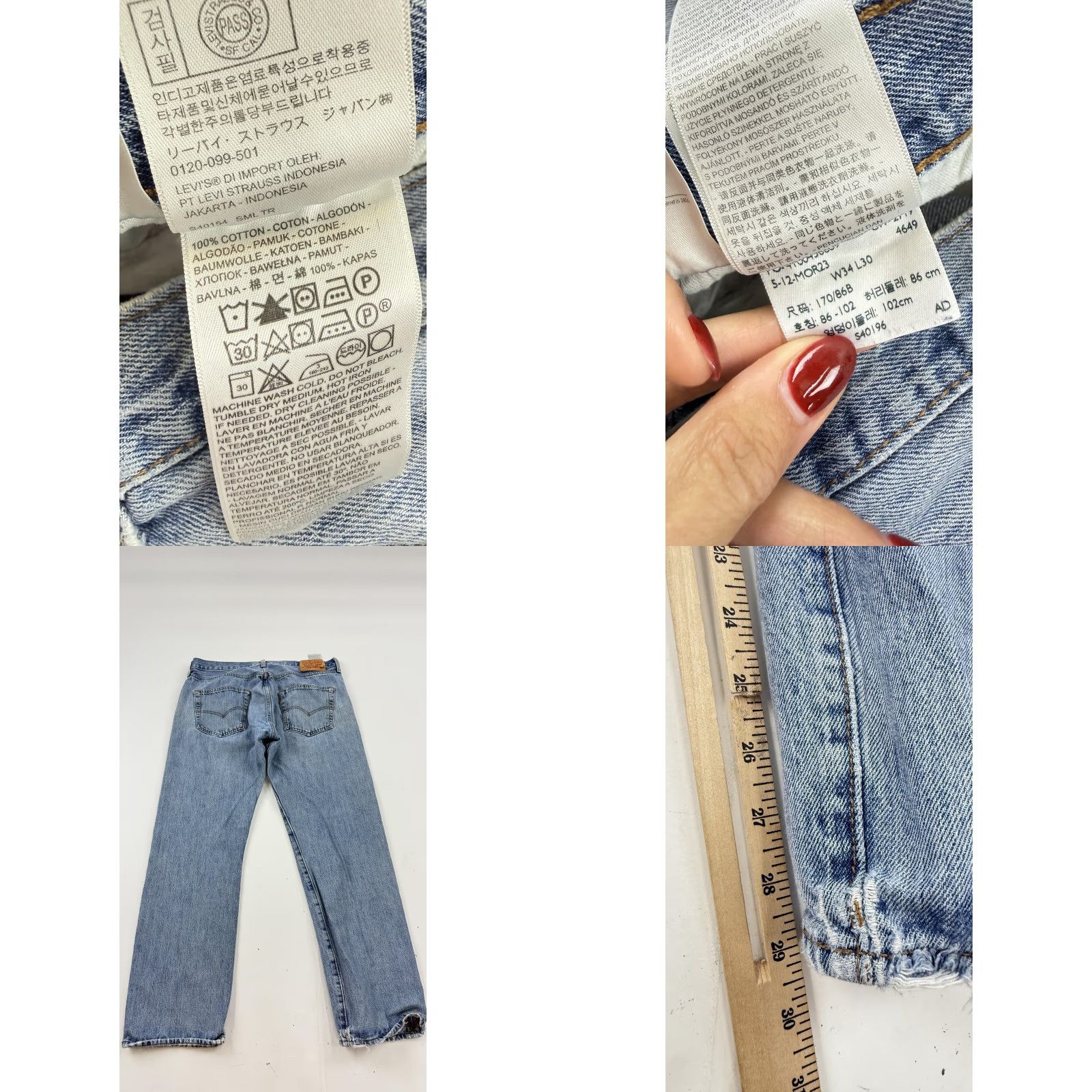 Levi's VINTAGE Levi's 501 Jeans Mens 34x30 Light Wash Blue Button Fly Straight Leg Distressed Size US 34 / EU 50 - 9 Thumbnail