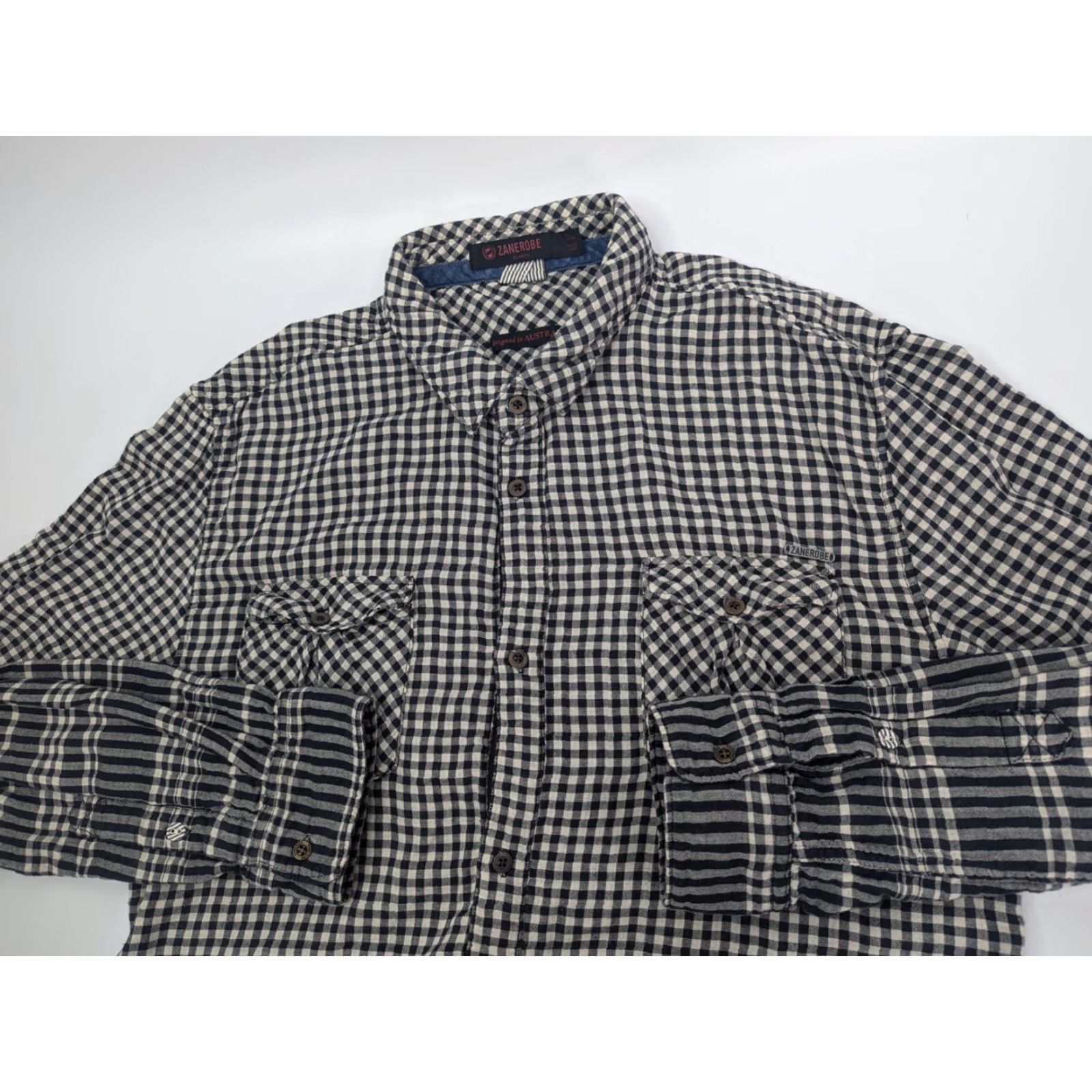 Zanerobe Zanerobe Button-Up Shirt Plaid Flannel Long Sleeve Men XL Beige Houndstooth Lining Luxury? (avoid extra) Size US XL / EU 56 / 4 - 2 Thumbnail