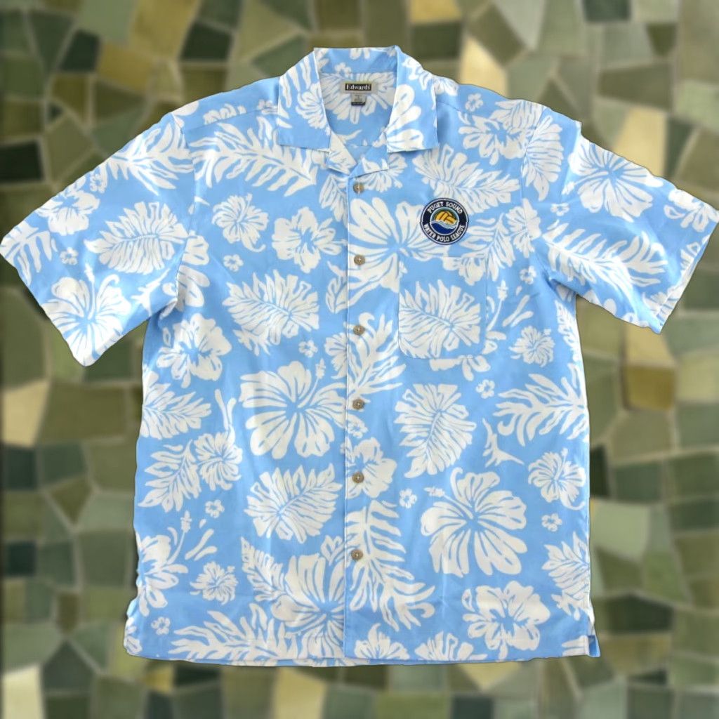 Vintage Edwards Shirt Men M Hawaiian Floral Button-Up Cotton Blend, Polyester Short Sleeve Collared NWT White Blue Size US M / EU 48-50 / 2 - 1 Thumbnail
