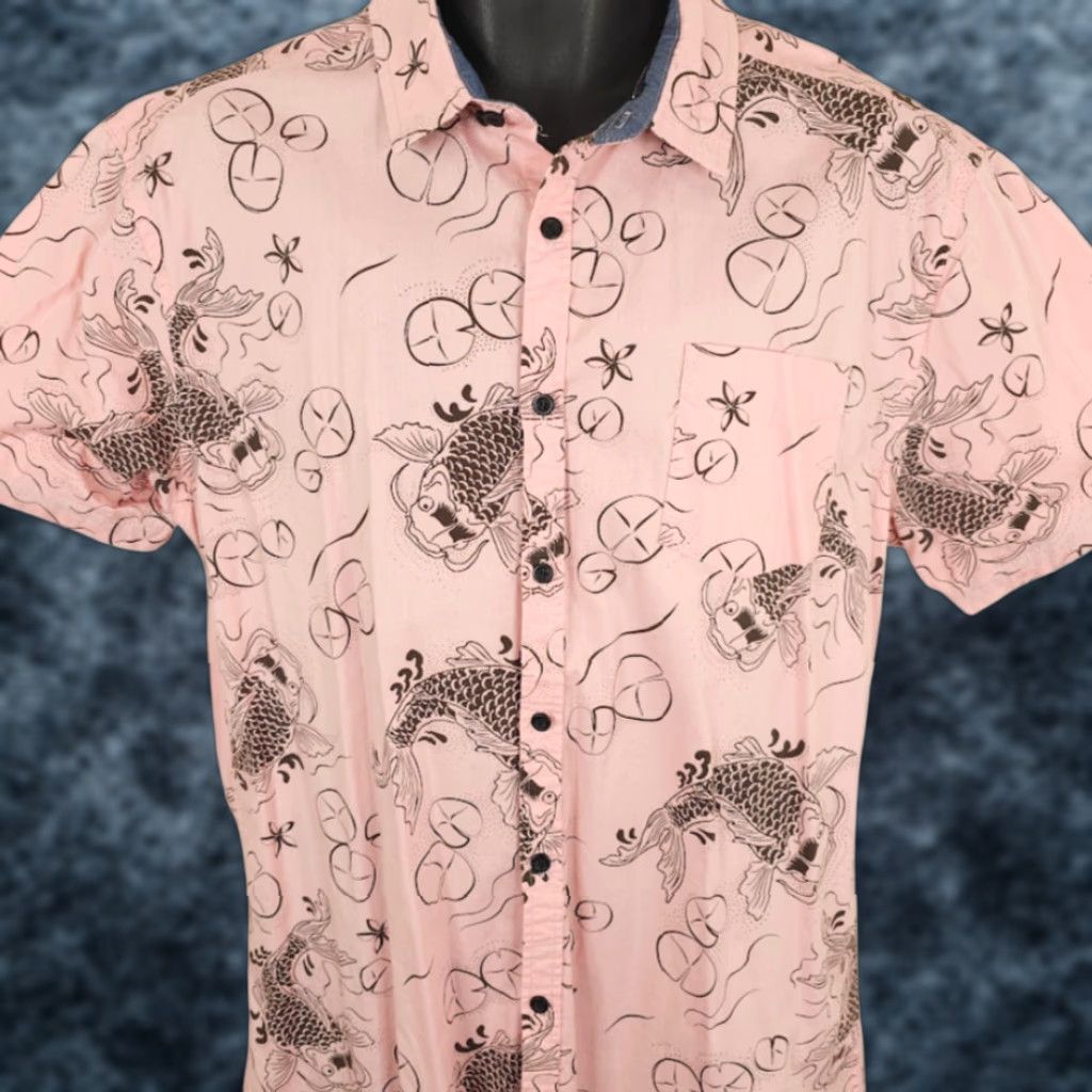 Vintage Koi Fish Shirt Five Points Mens Size L Pink All Over Print Slim Fit Button-Down Collared Short Sleeve Vintage: No Size US L / EU 52-54 / 3 - 1 Thumbnail