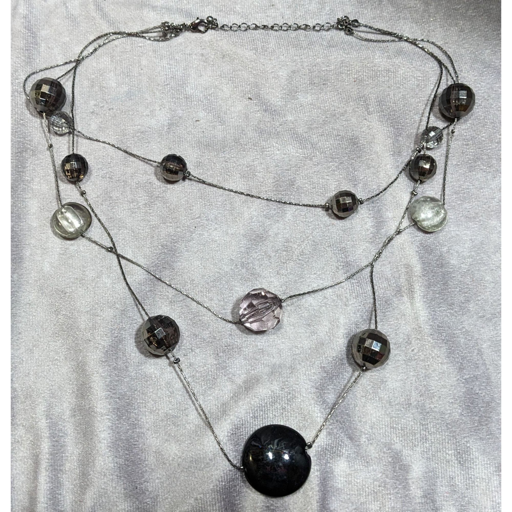 Other Dark Elegant Black And Silver Tone Layered Station Necklace Size ONE SIZE - 6 Thumbnail
