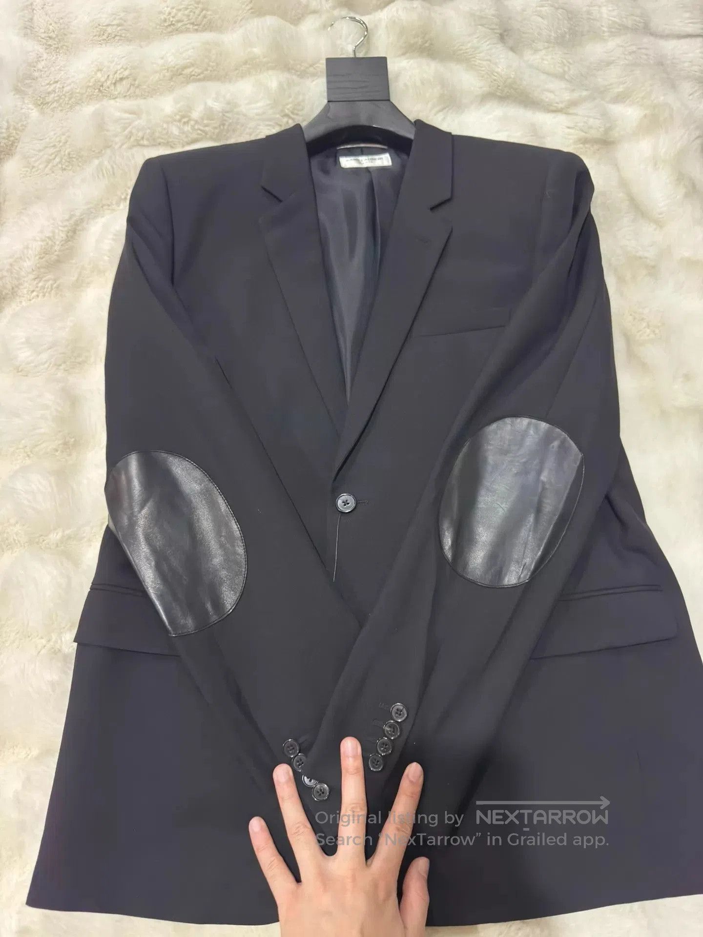 Saint Laurent Paris Black Blazer with Leather Elbow Patches - XL. Size US XL / EU 56 / 4 - 9 Thumbnail