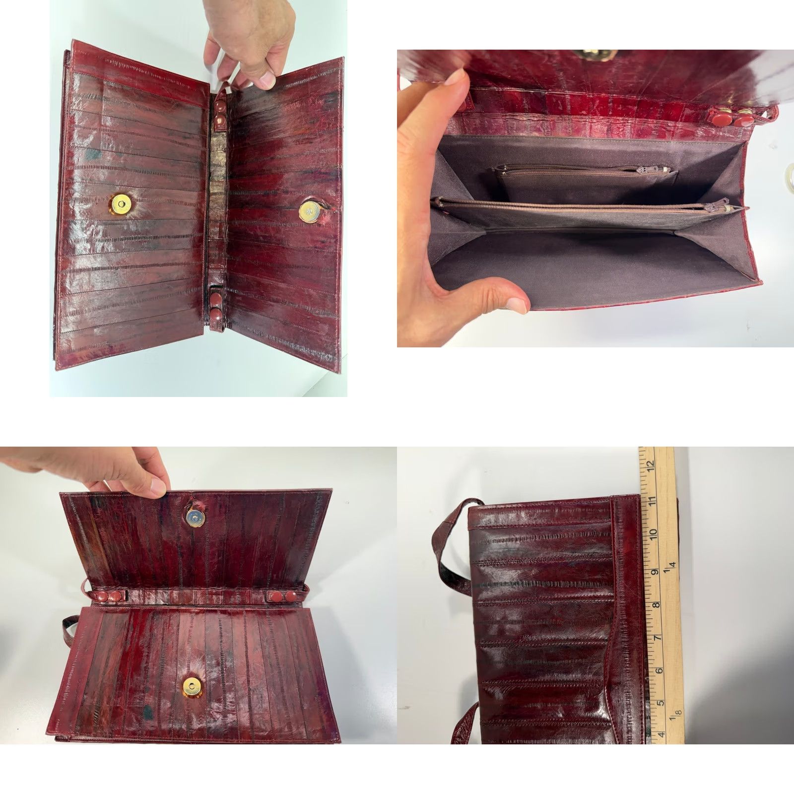 Skin VINTAGE Envelope Clutch Purse Handbag Womens Burgundy Red Eel Skin Leather Size ONE SIZE - 8 Thumbnail