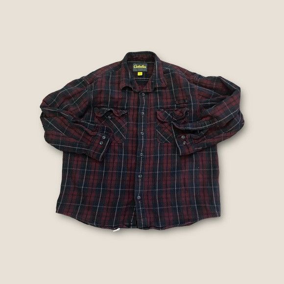 Cabelas Button Up Shirt Extra Large Adult Red Plaid Outdoors Pockets  Fishing Men