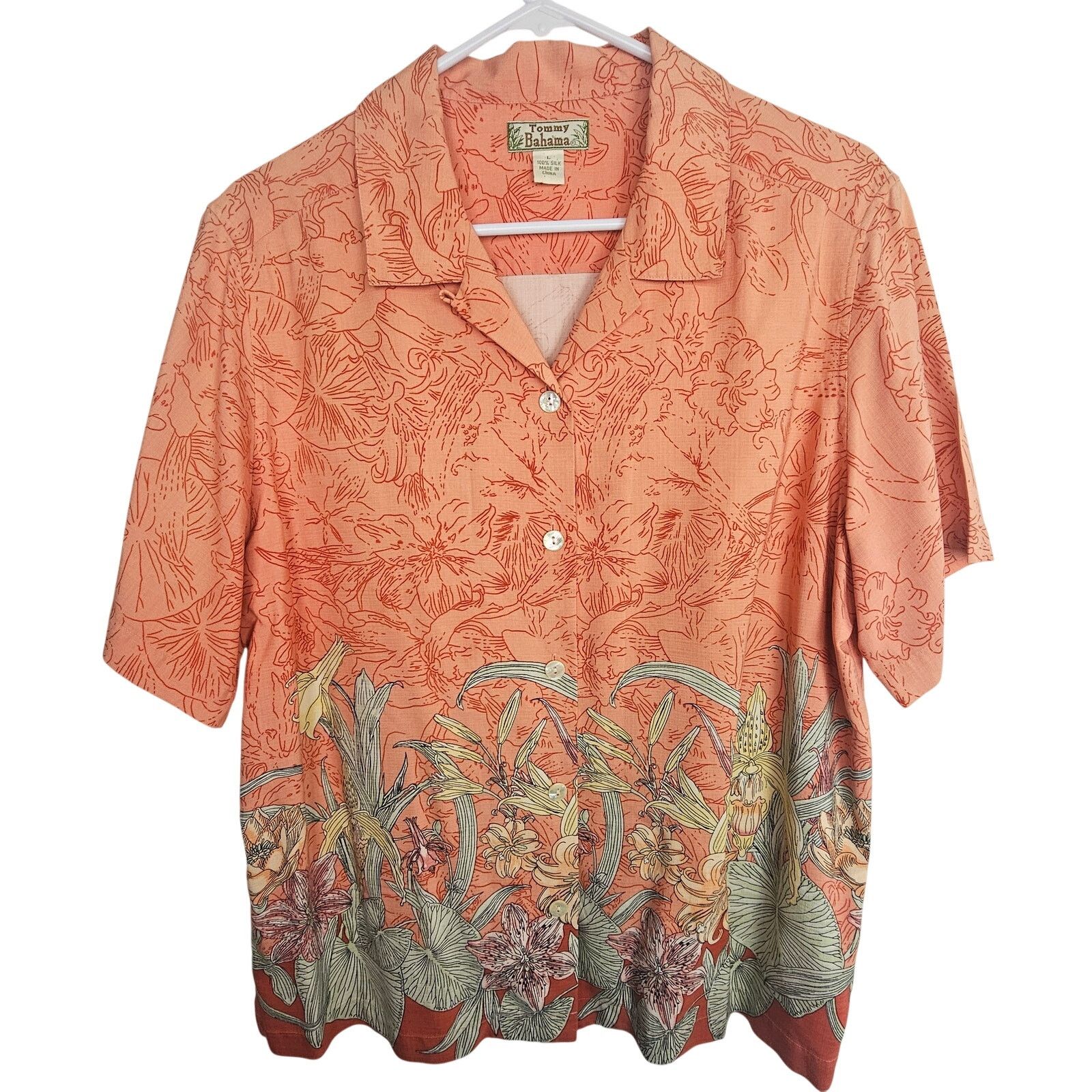 Tommy Bahama Tommy Bahama 100% Silk Hawaiian Shirt Sz L Tropical Beach Size L / US 10 / IT 46 - 1 Thumbnail