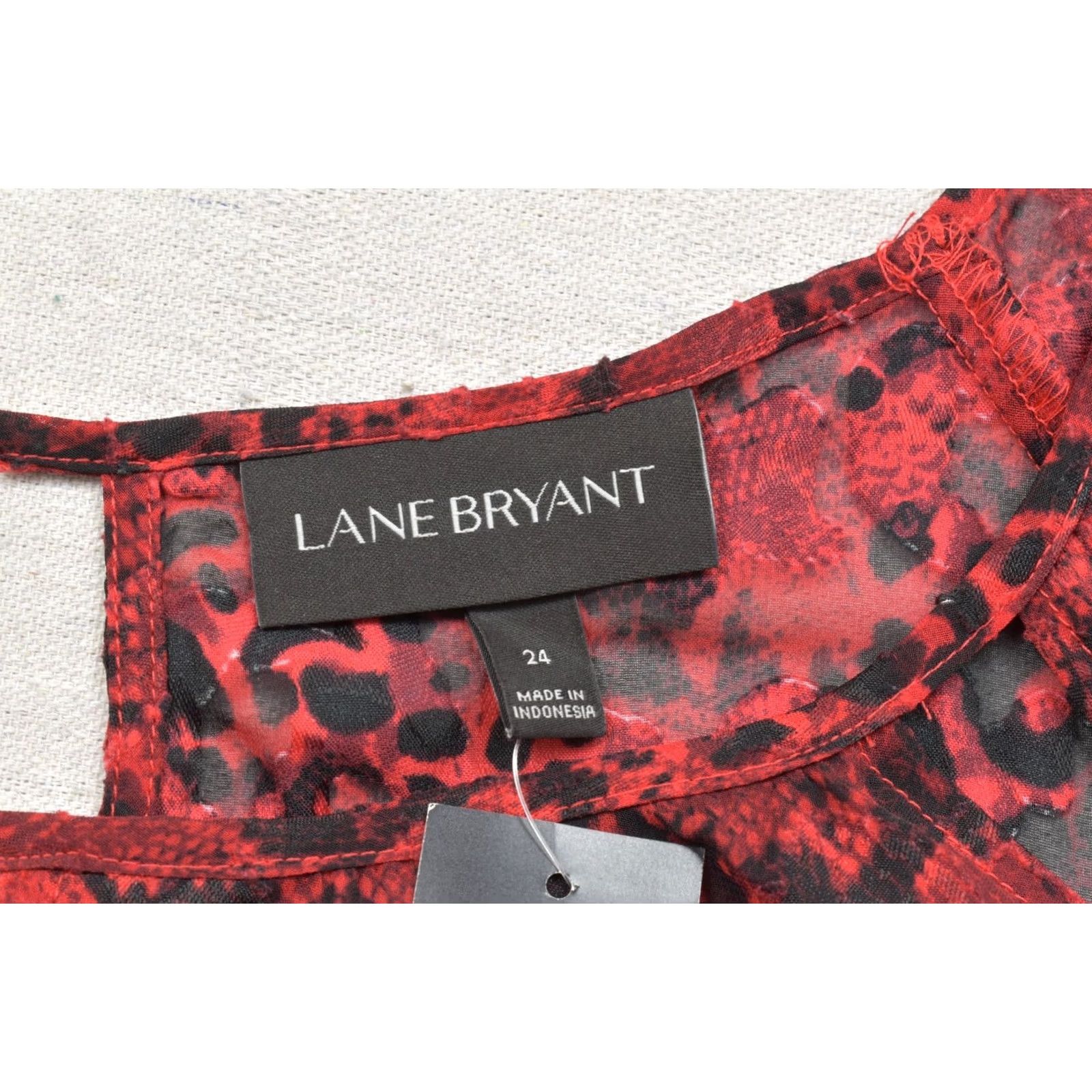 Vintage VINTAGE Lane Bryant Blouse Women 24 Plus Red Black Animal Print Keyhole Back Long Sleeve Crew Neck NWT Size 4XL / US 24-26 - 7 Thumbnail