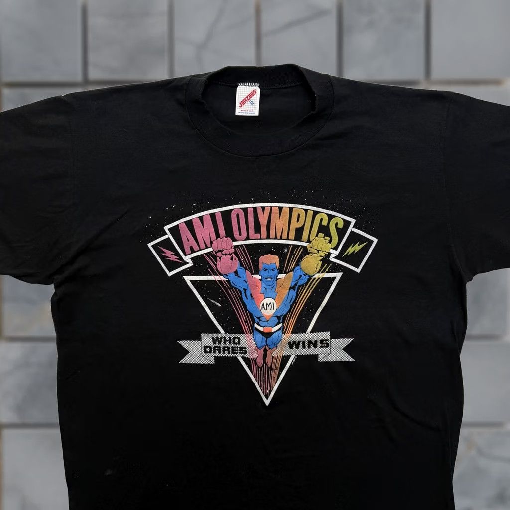 Jerzees VINTAGE AMI Olympics Shirt Mens XL Black Jerzees Who Dares Wins 80s Graphic Tee Size US XL / EU 56 / 4 - 1 Thumbnail