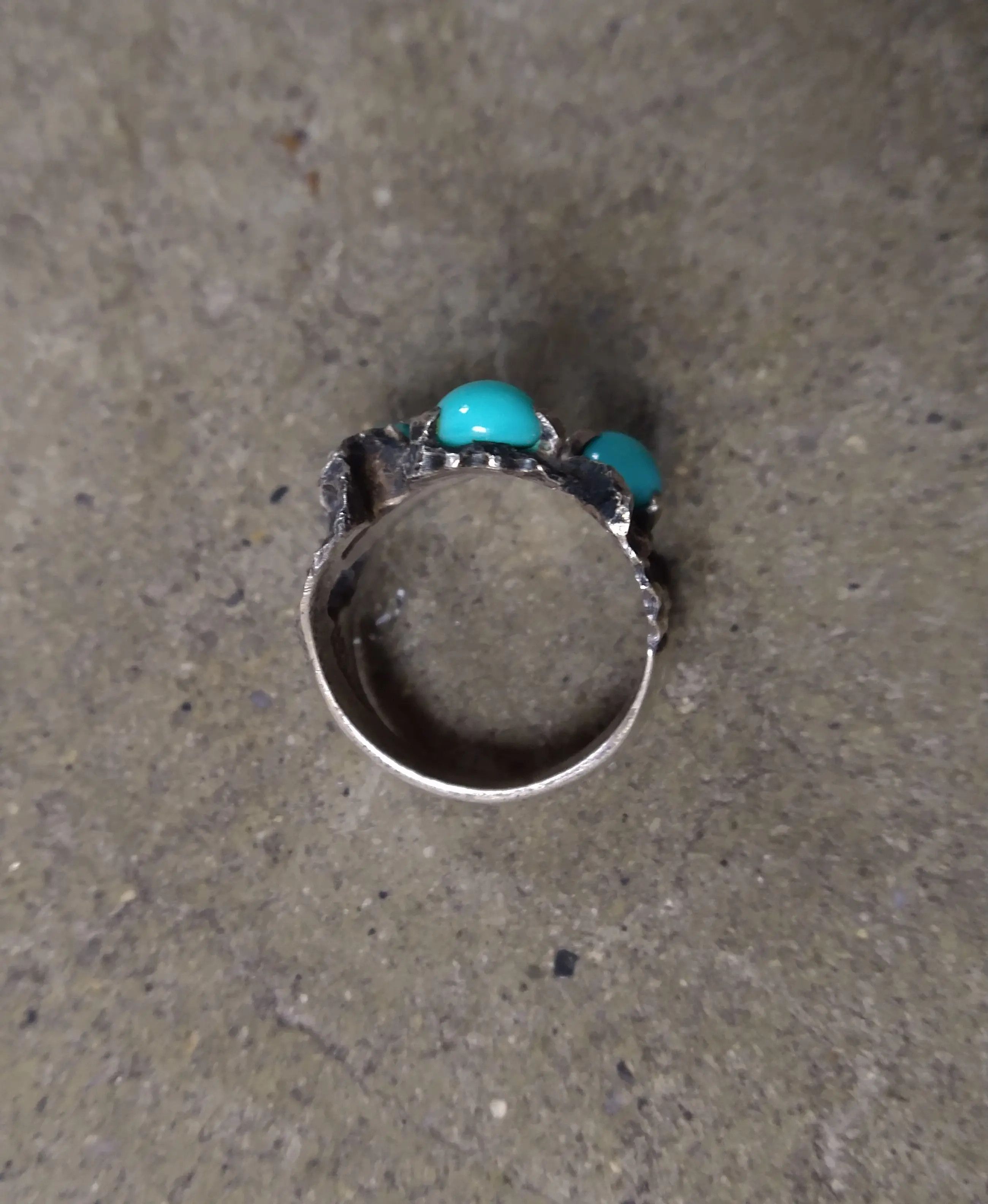 Jewelry Vintage Sterling Silver Ring Turquoise 6.5 Brutalist Modern Size ONE SIZE - 11 Thumbnail