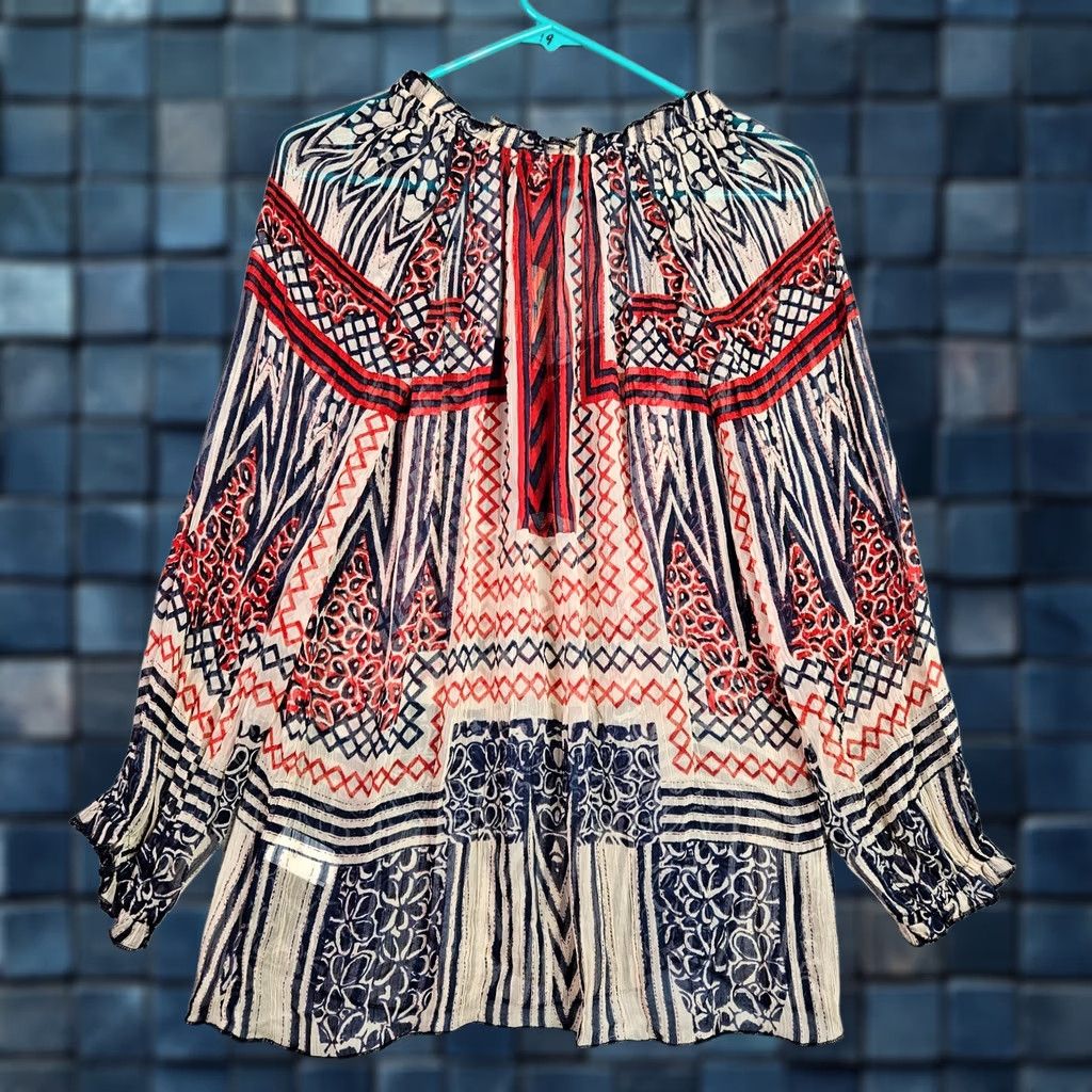 Lucky Brand Lucky Brand Blouse Women's Size Small Long Sleeve Boho Print NWT Multicolor Round Neck Casual Shirts Regular Fit XS? Size S / US 4 / IT 40 - 1 Thumbnail