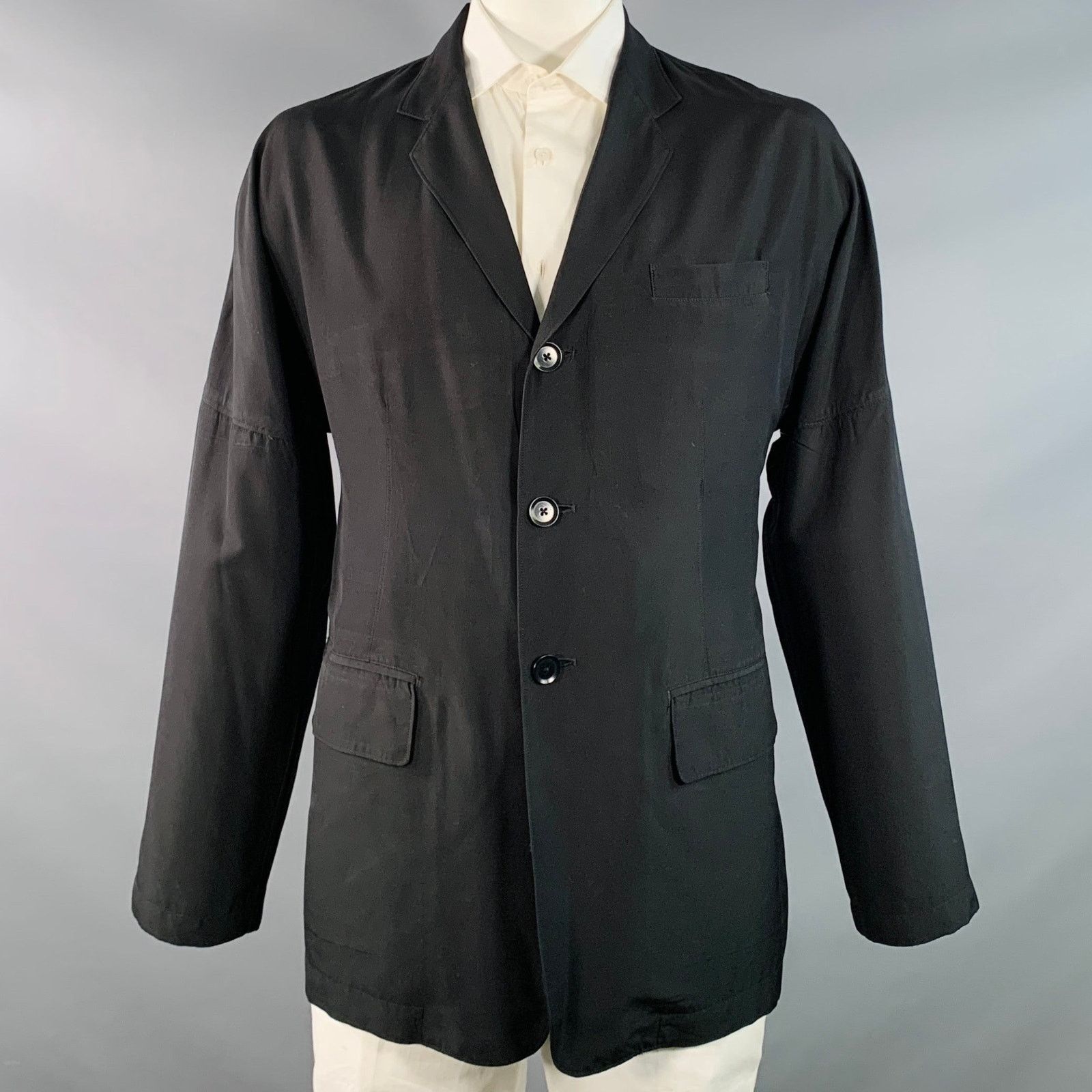 Yohji Yamamoto XL Black Silk Single Breasted Drop Shoulder Sport Coat Size 48R - 1 Thumbnail