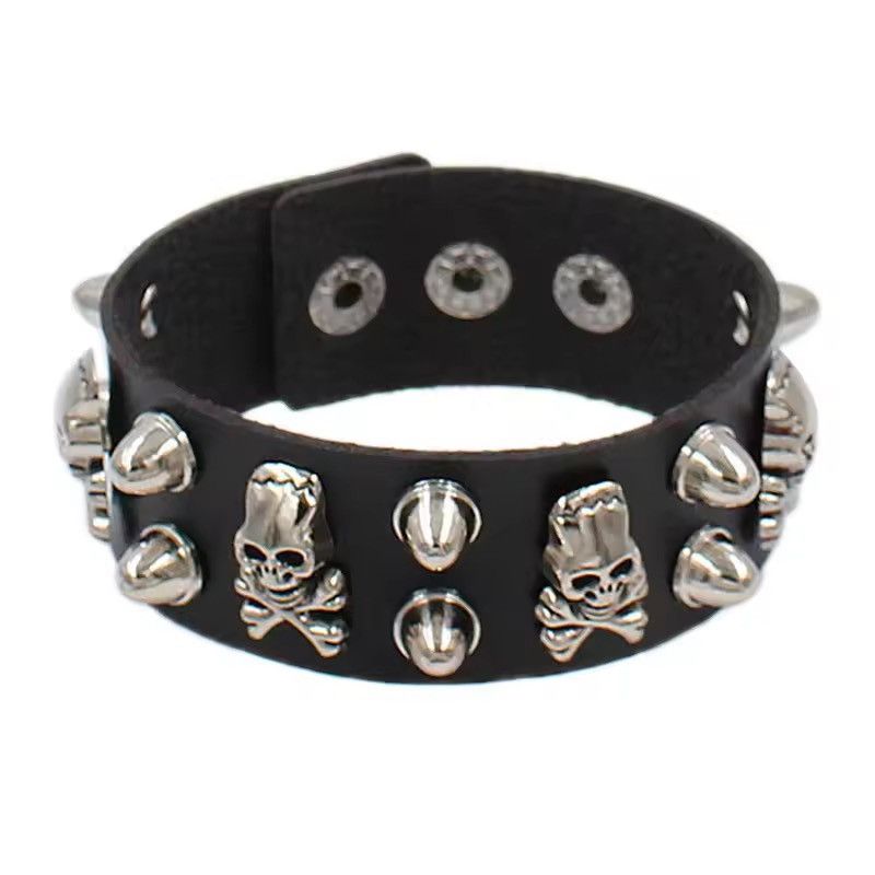 Vintage Y2K 2000s skeleton spiked grunge punk black studded bracelet Size ONE SIZE - 2 Thumbnail